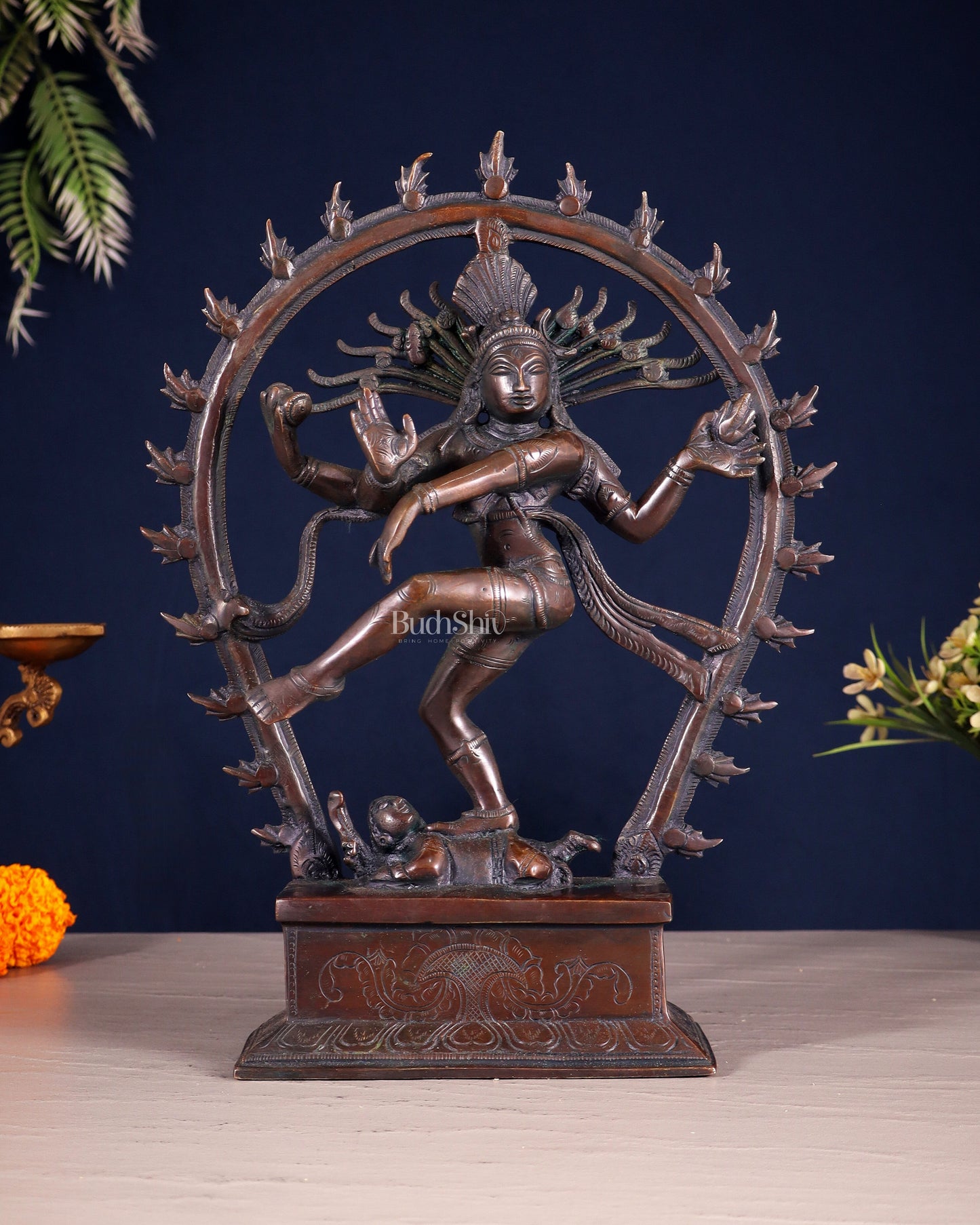 Chola Style Brass Nataraja Statue – Vintage Tone | 12" - Sama Homes Idol - Brass Sculpture