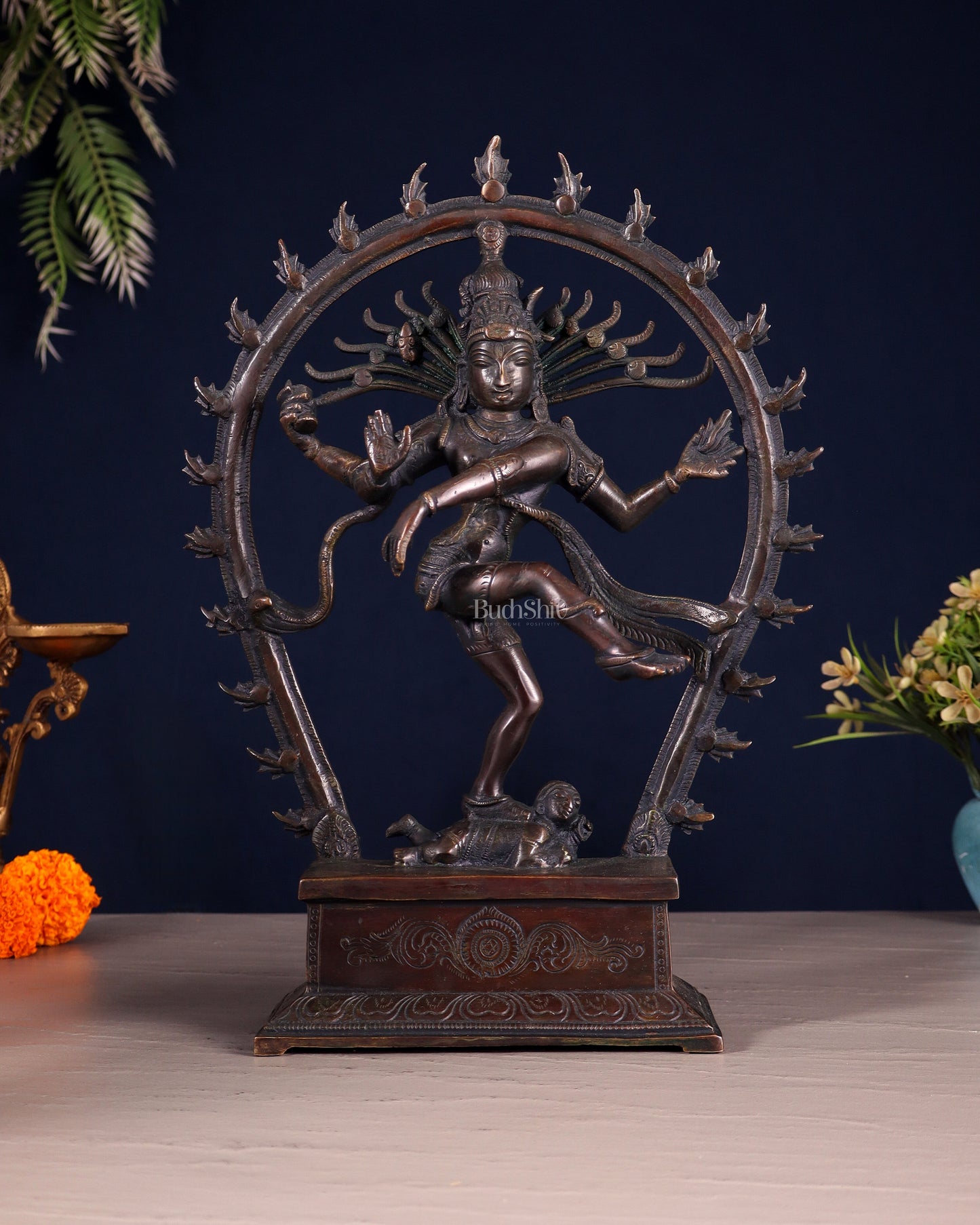 Chola Style Brass Nataraja Statue – Vintage Tone | 12" right leg up - Sama Homes Idol - Brass Sculpture