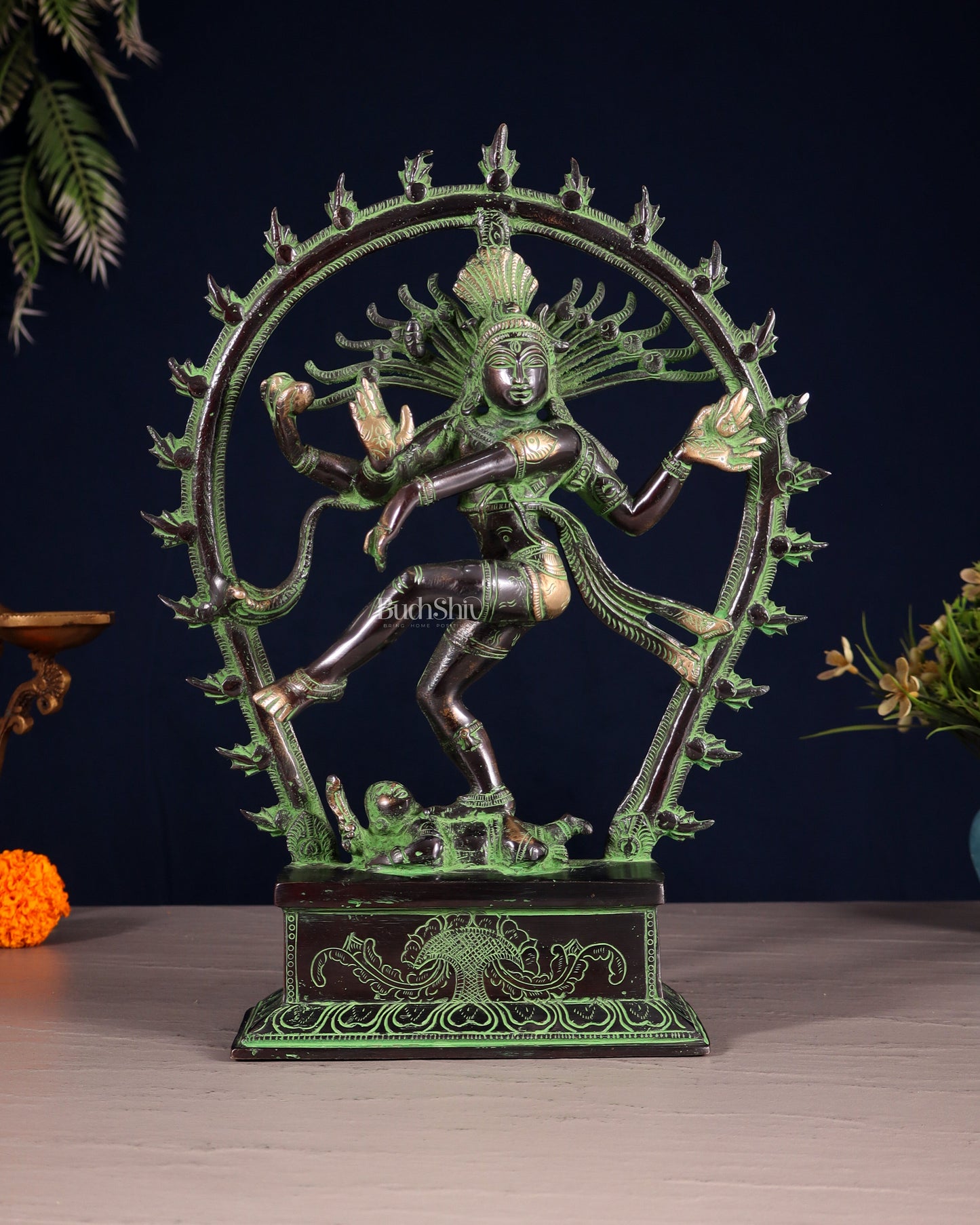 Brass Nataraja Statue – Black & Green Patina Tone 12" | 100% Certified Copper & Brass - Sama Homes Idol - Brass Sculpture