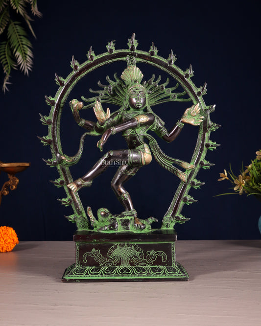 Brass Nataraja Statue – Black & Green Patina Tone 12" | 100% Certified Copper & Brass - Sama Homes Idol - Brass Sculpture