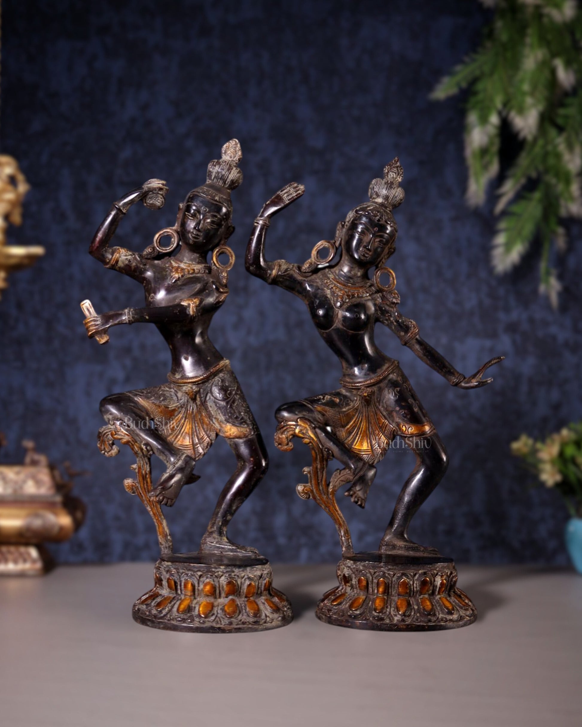 15" Lord Shiva and Parvati Dancing Idols - Pure Brass | 100% Certified Copper & Brass - Sama Homes Idol - Brass Sculpture - Eco-friendly - Sama Homes