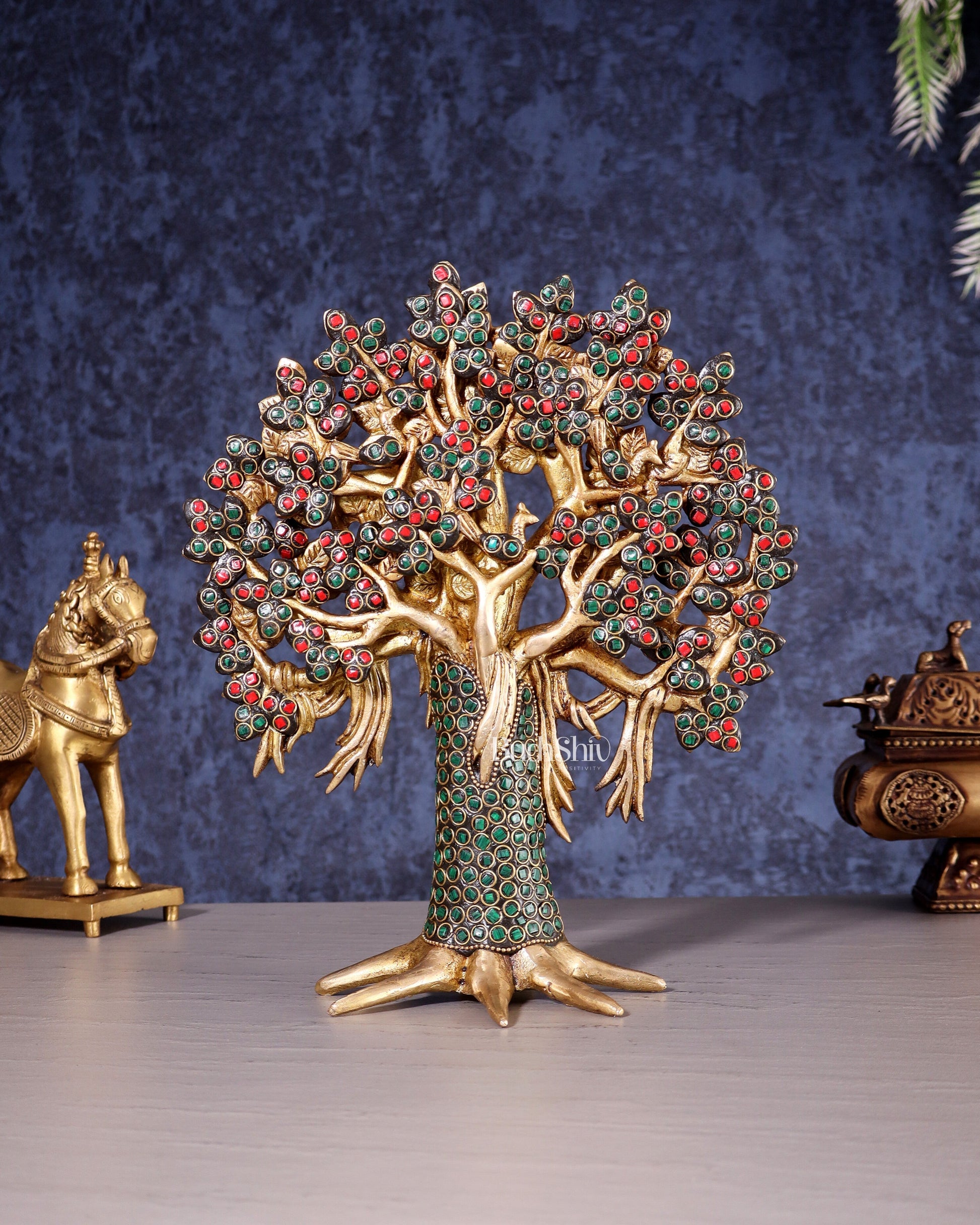 Pure Brass Handcrafted Kalpavriksha Tree – Table Decor 11" - Eco-friendly - Sama Homes