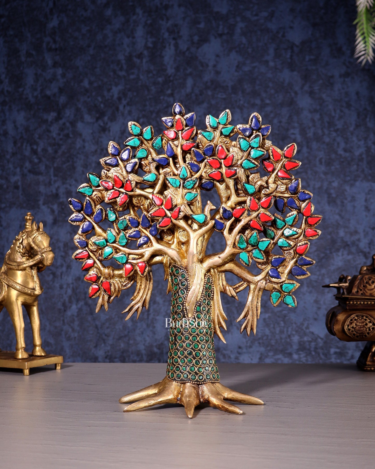 Pure Brass Handcrafted Kalpavriksha Tree – Table Decor 11"