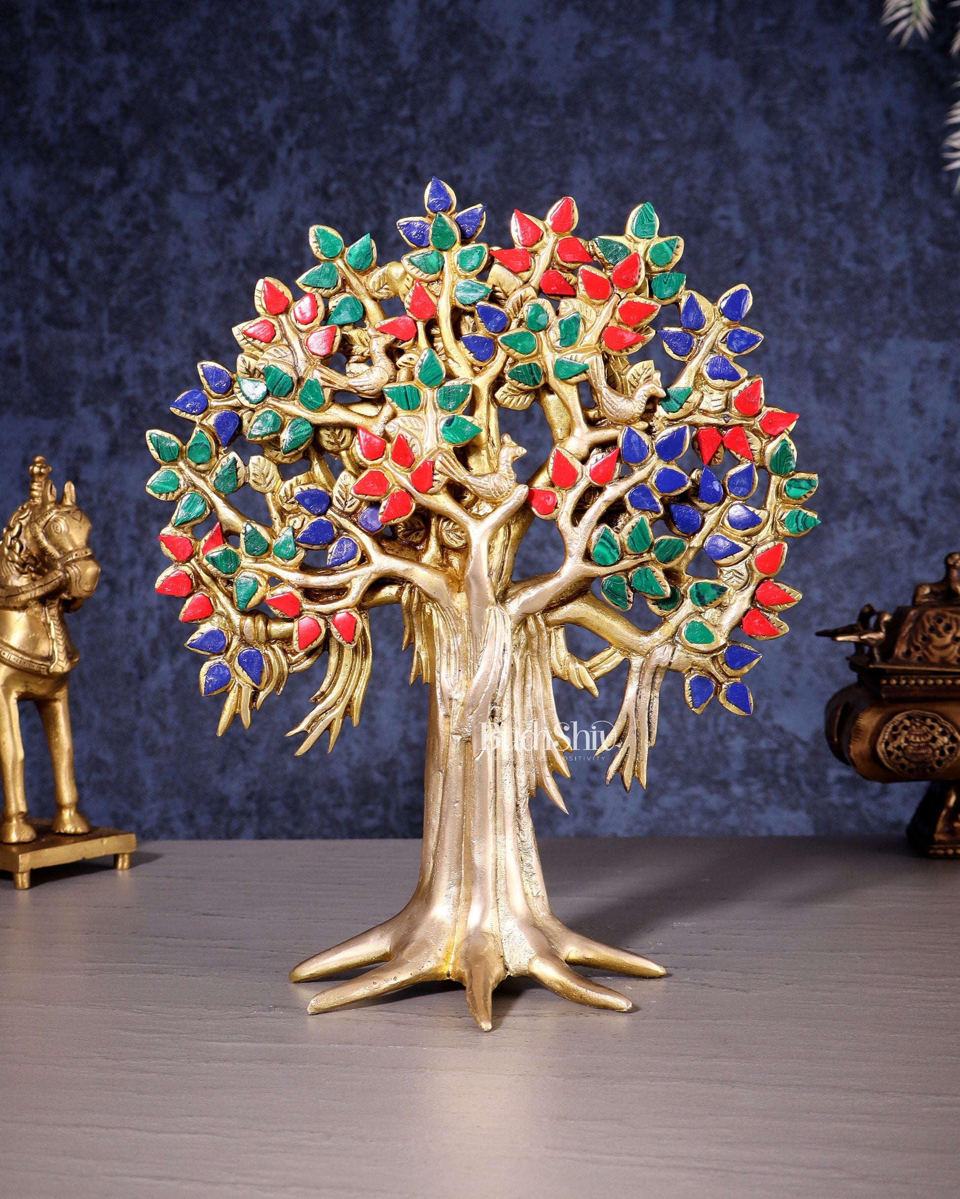 Pure Brass Handcrafted Kalpavriksha Tree – Table Decor 11" - Eco-friendly - Sama Homes