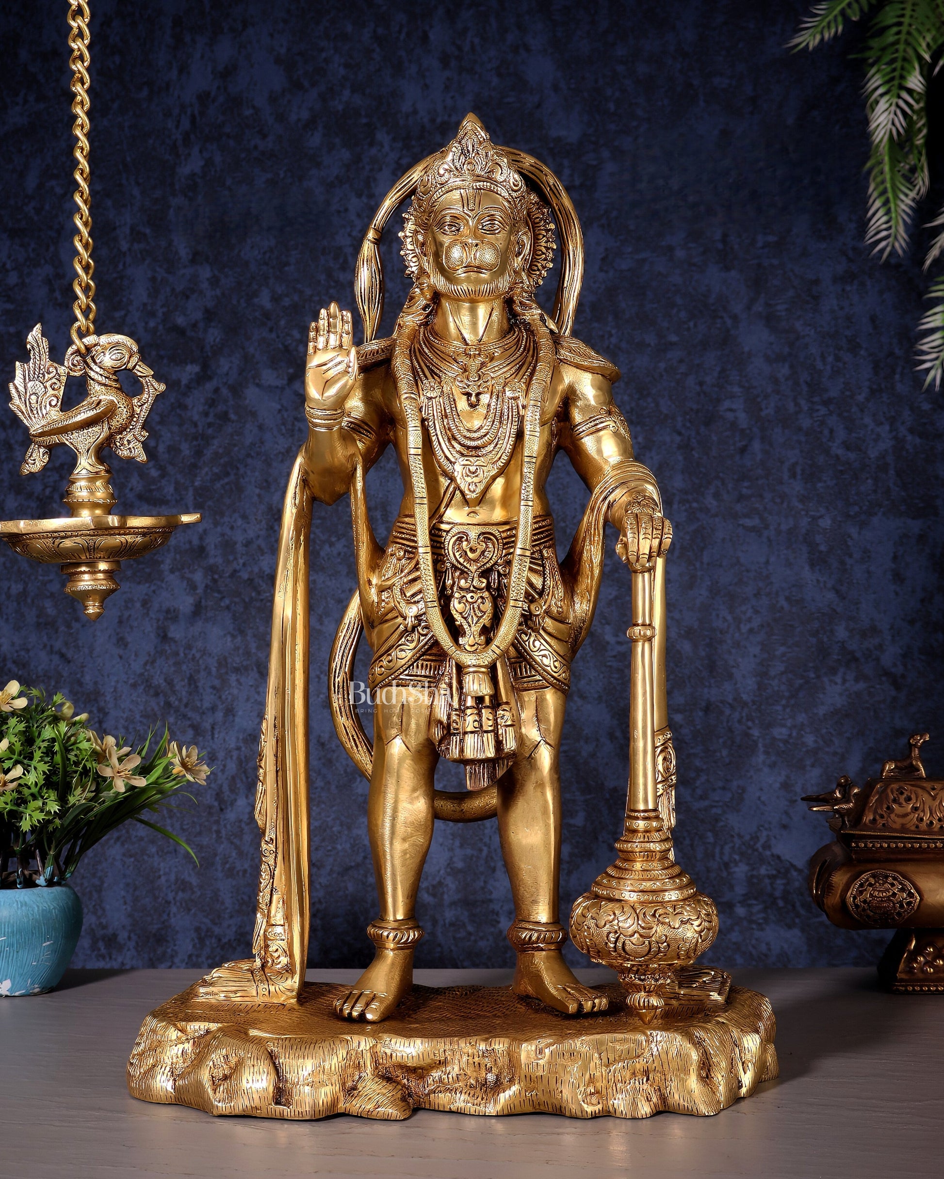 Pure Brass Standing Hanuman Statue - 18" enhanced carvings - Sama Homes Idol - Brass Sculpture - Eco-friendly - Sama Homes