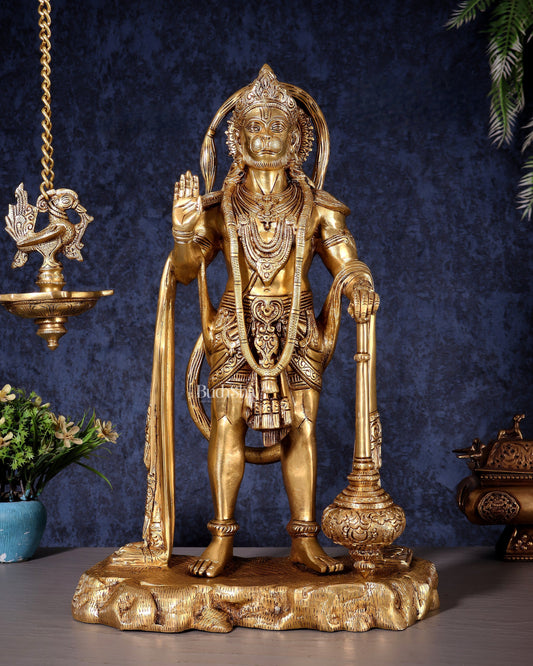 Pure Brass Standing Hanuman Statue - 18" enhanced carvings - Sama Homes Idol - Brass Sculpture