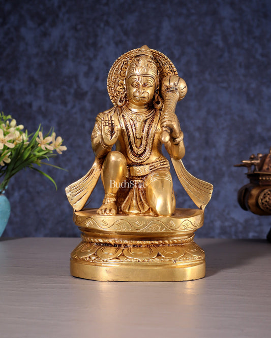 Pure Brass Blessing Hanuman Idol - 8" Enhanced carvings - Sama Homes Idol - Brass Sculpture