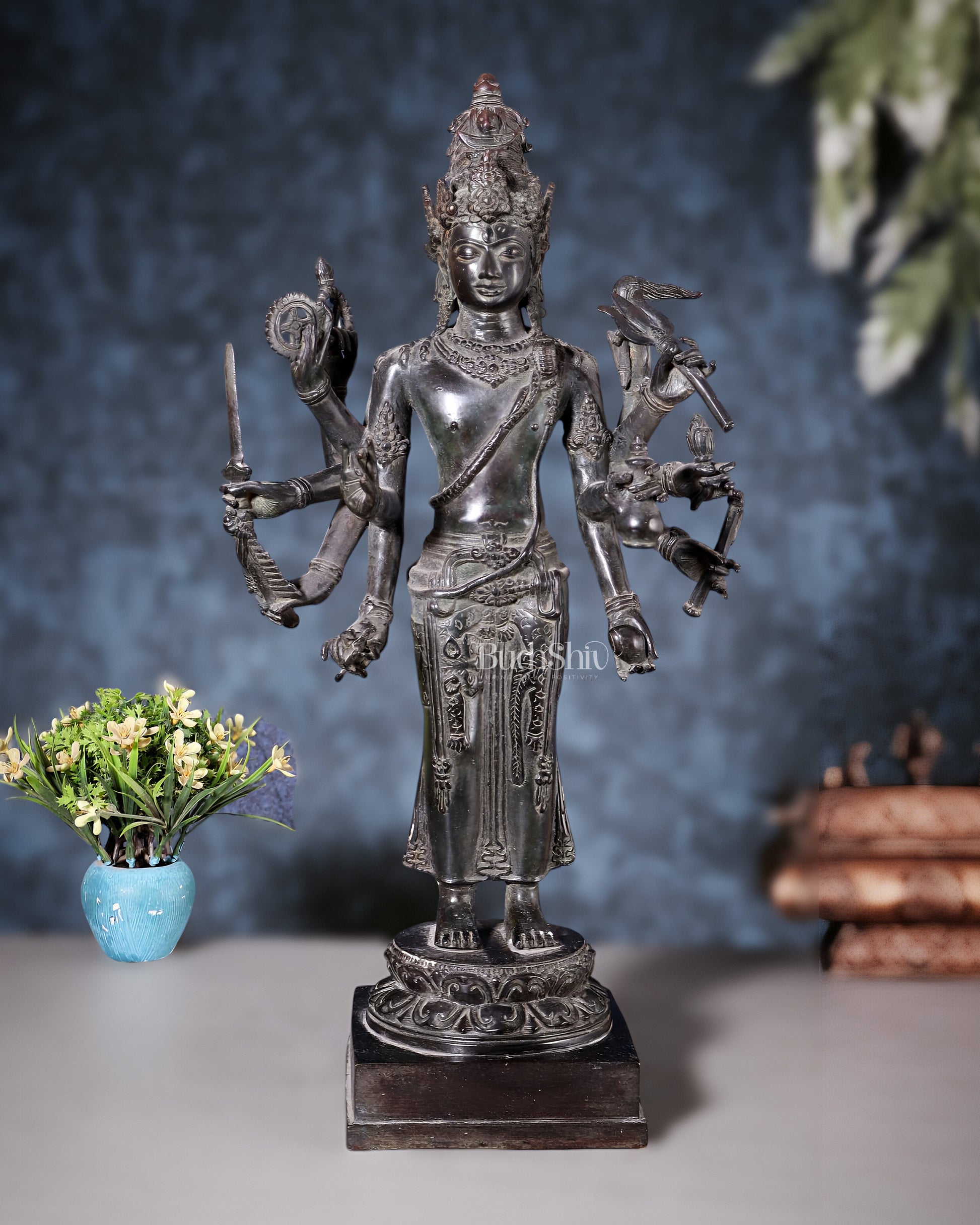 Indonesian Bronze Standing Shiva – Restorer of Cosmic Order | Java Museum-Style Sculpture - Sama Homes Idol - Brass Sculpture - Eco-friendly - Sama Homes