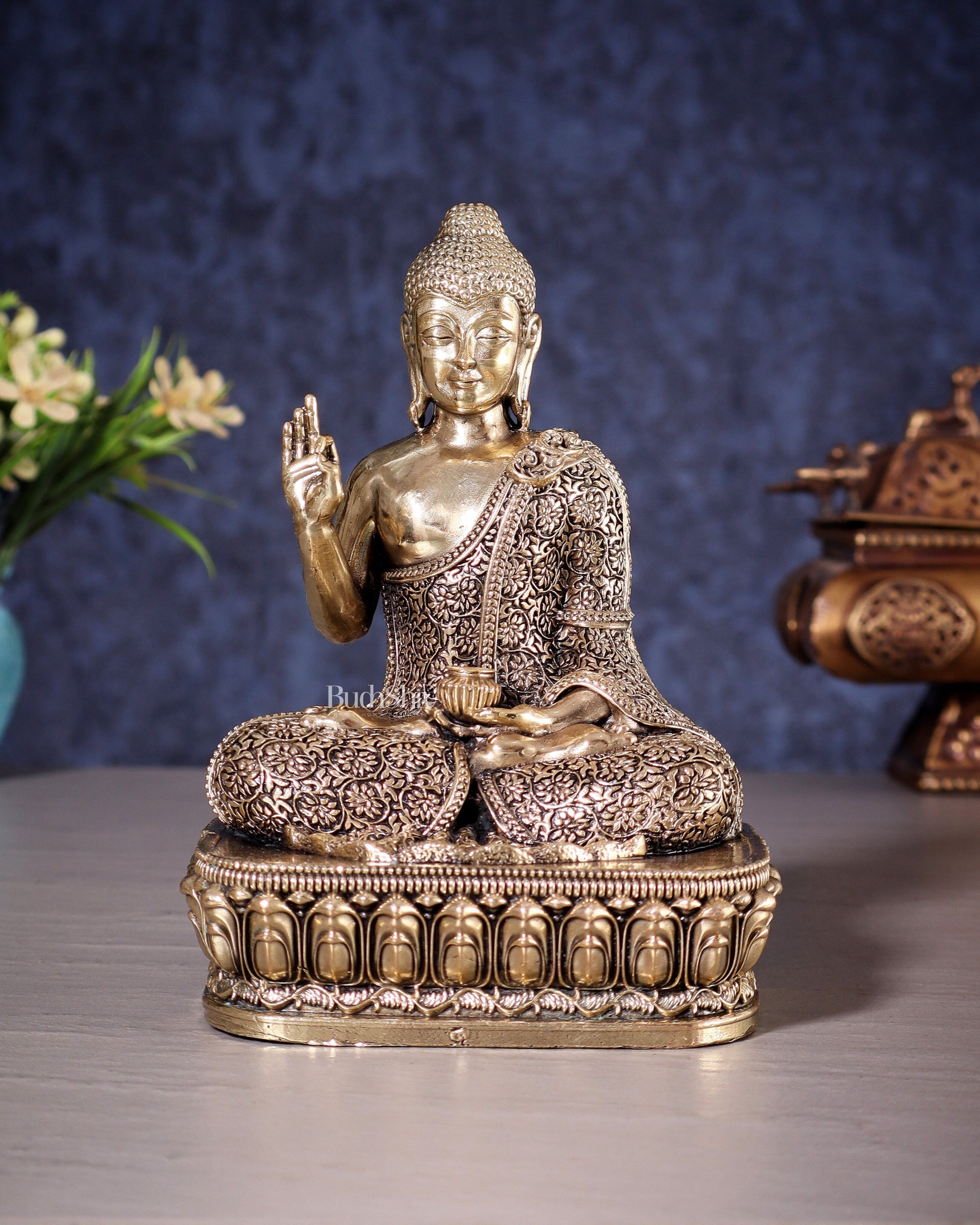 Superfine Brass Blessing Buddha Statue – 6 inch - Sama Homes Idol - Brass Sculpture - Eco-friendly - Sama Homes