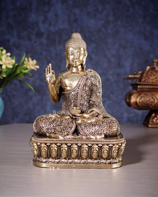 Superfine Brass Blessing Buddha Statue – 6 inch - Sama Homes Idol - Brass Sculpture