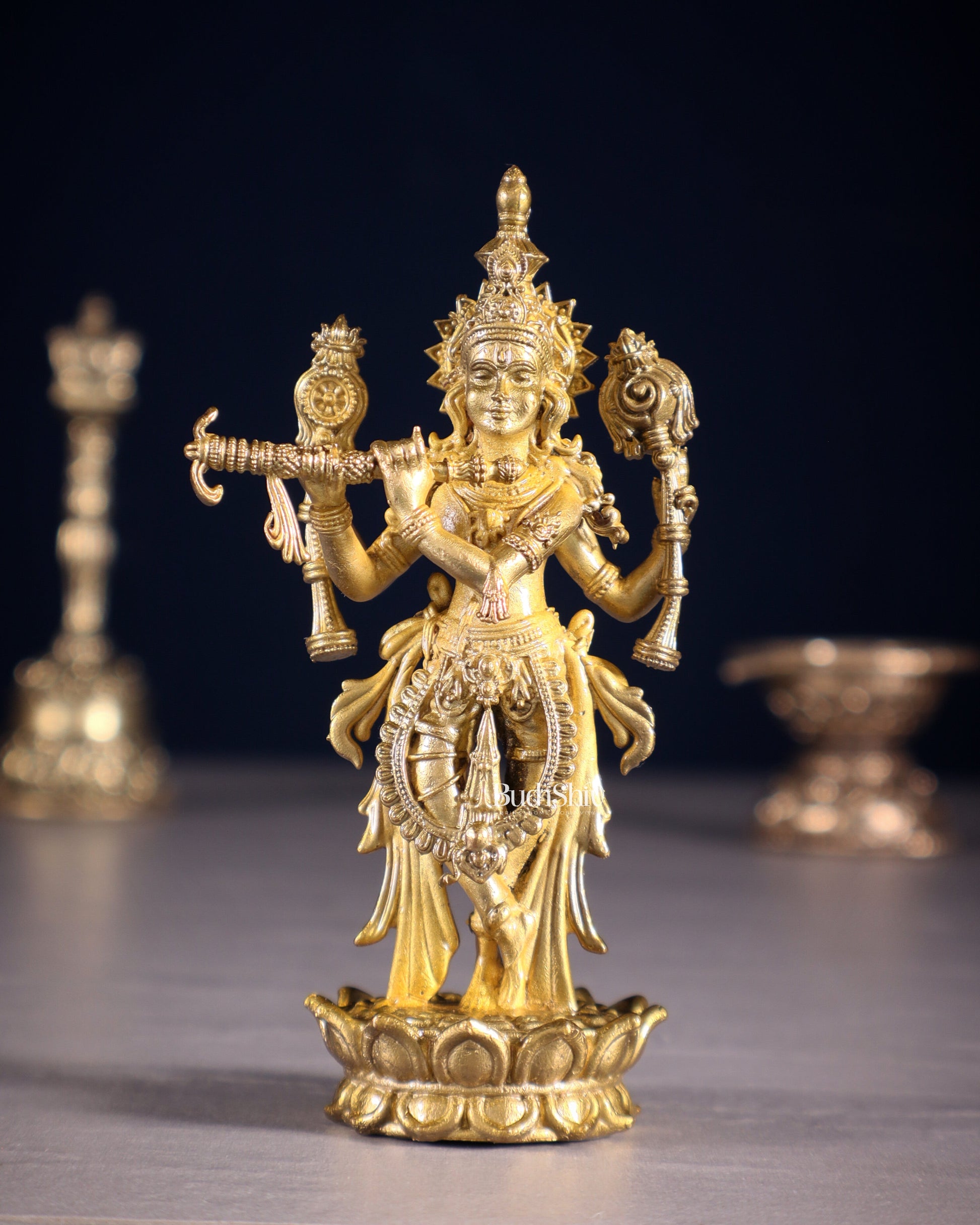 Pure Bronze Panchaloha Vishnu Roopam Krishna Idol - 4" - Sama Homes Idol - Brass Sculpture - Eco-friendly - Sama Homes