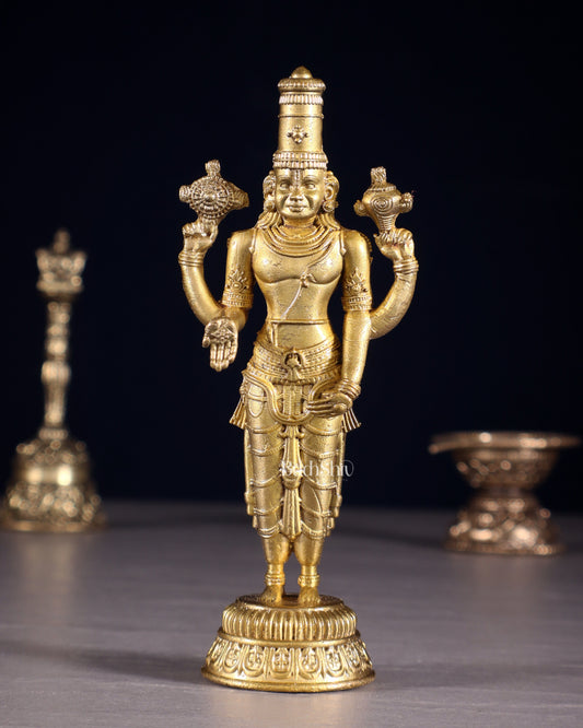Pure Bronze Panchaloha Tirupati Balaji (Perumal) Idol – 4.5" - Sama Homes Idol - Brass Sculpture