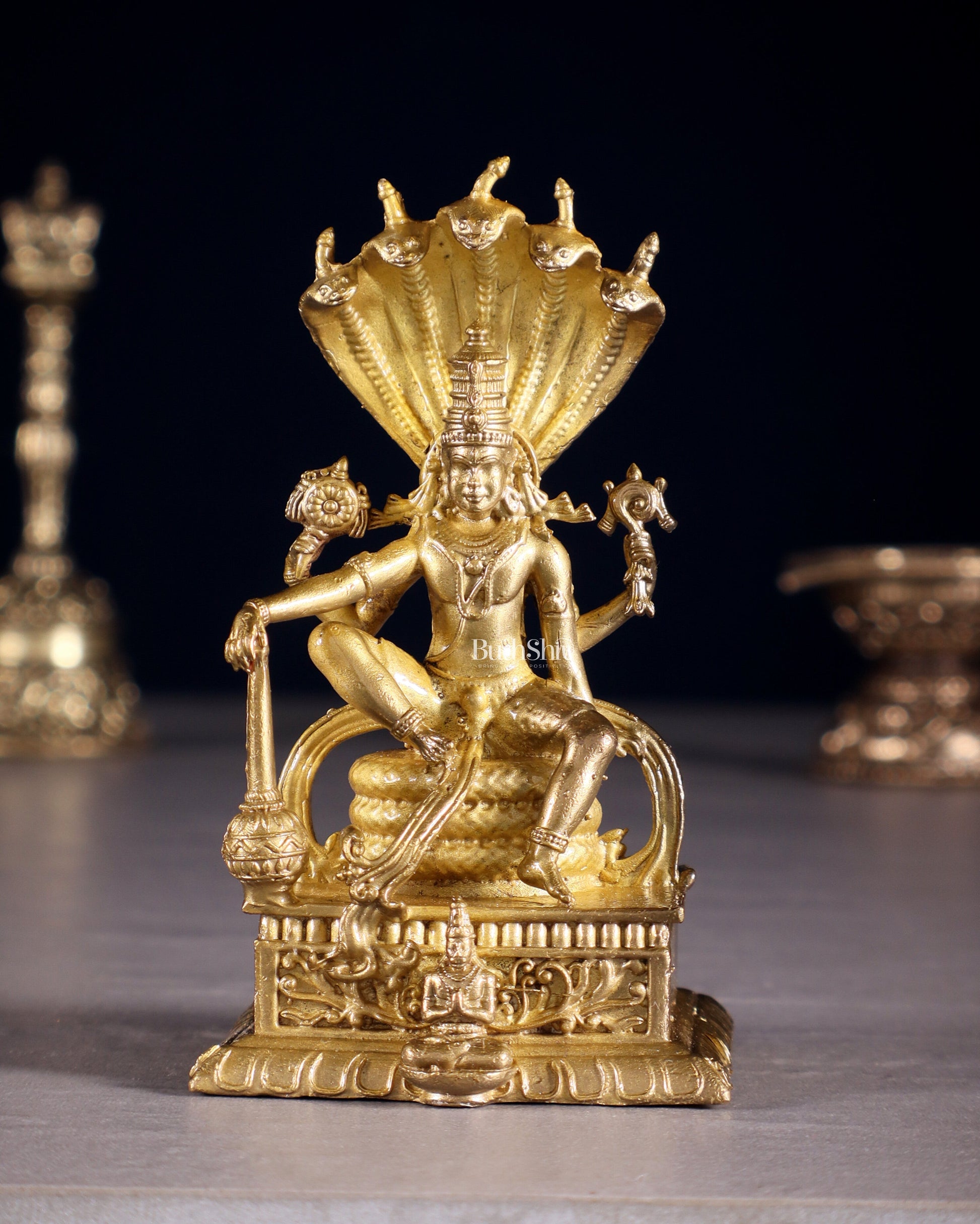 Pure Bronze Lord Vishnu Idol Under Sheshnaag | 3.5" Panchaloha idol - Sama Homes Idol - Brass Sculpture - Eco-friendly - Sama Homes