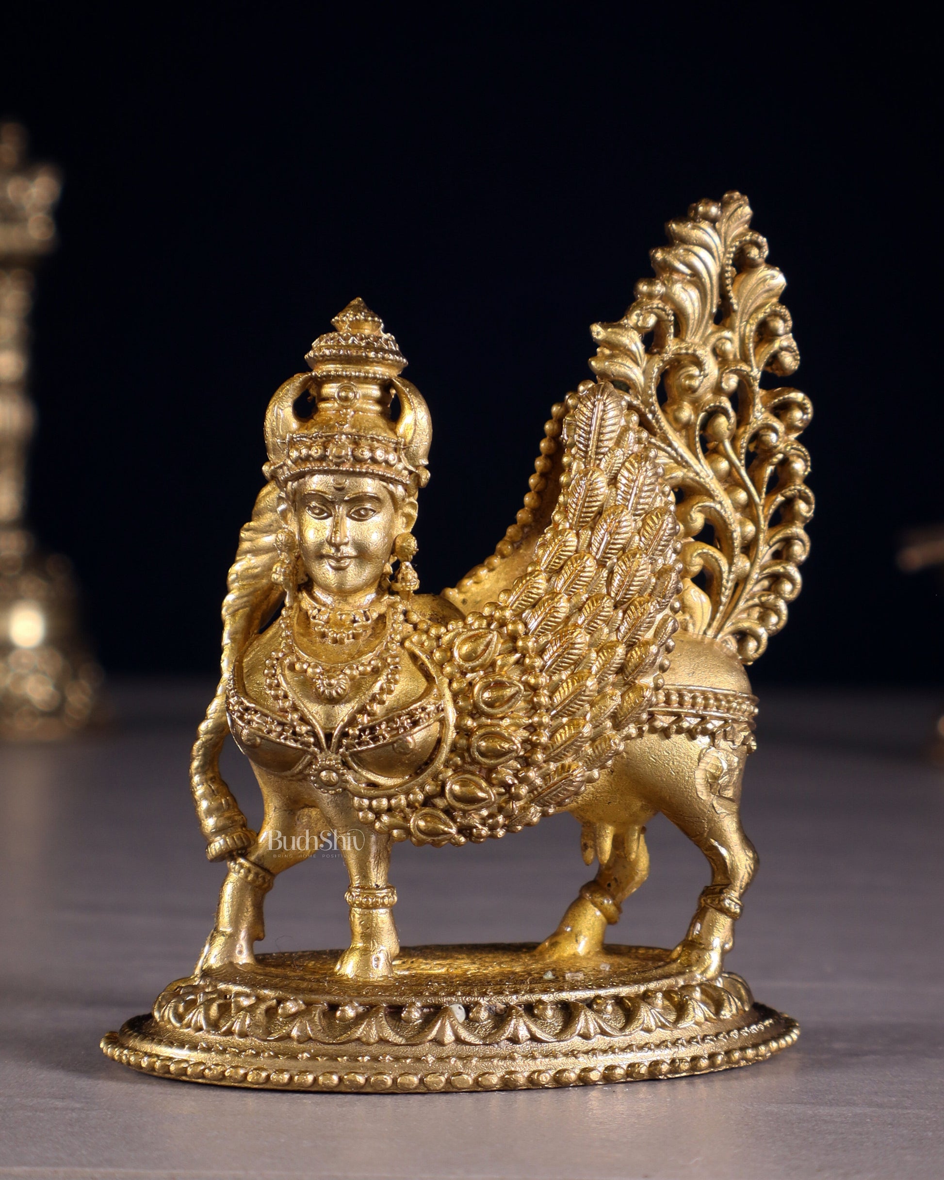 Panchaloha Pure Bronze Kamdhenu Cow Idol with Wings & Mother Face – 3.5" - Sama Homes Idol - Brass Sculpture - Eco-friendly - Sama Homes