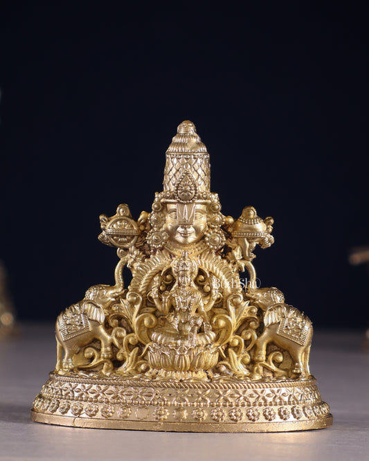 Pure Bronze Panchaloha Tirupati Balaji Face with Goddess Gajalakshmi – 3" - Sama Homes Idol - Brass Sculpture