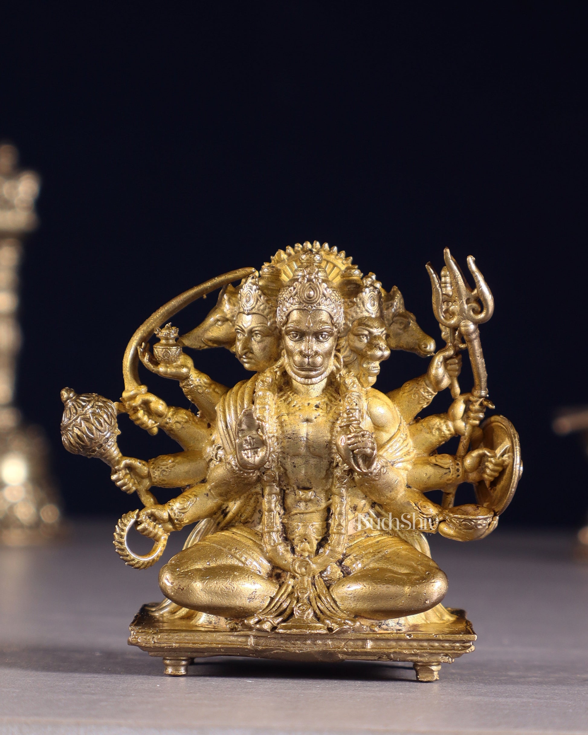 Pure Bronze Panchaloha Panchmukhi Hanuman Idol with Crossed Legs – 2.5" - Sama Homes Idol - Brass Sculpture - Eco-friendly - Sama Homes