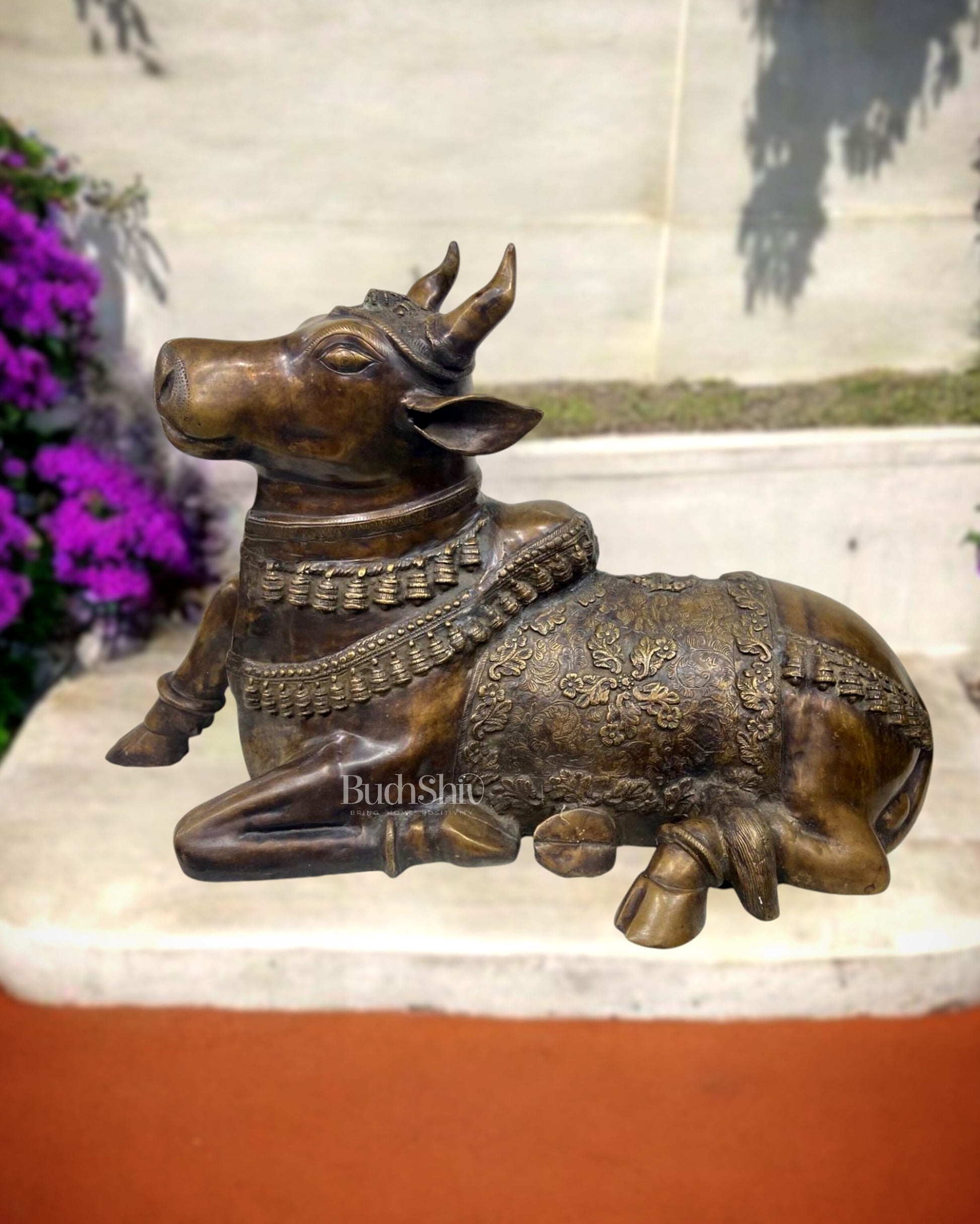 Brass Large Nandi Sculpture 34 inch vintage tone | 100% Certified Copper & Brass - Sama Homes Idol - Brass Sculpture - Eco-friendly - Sama Homes
