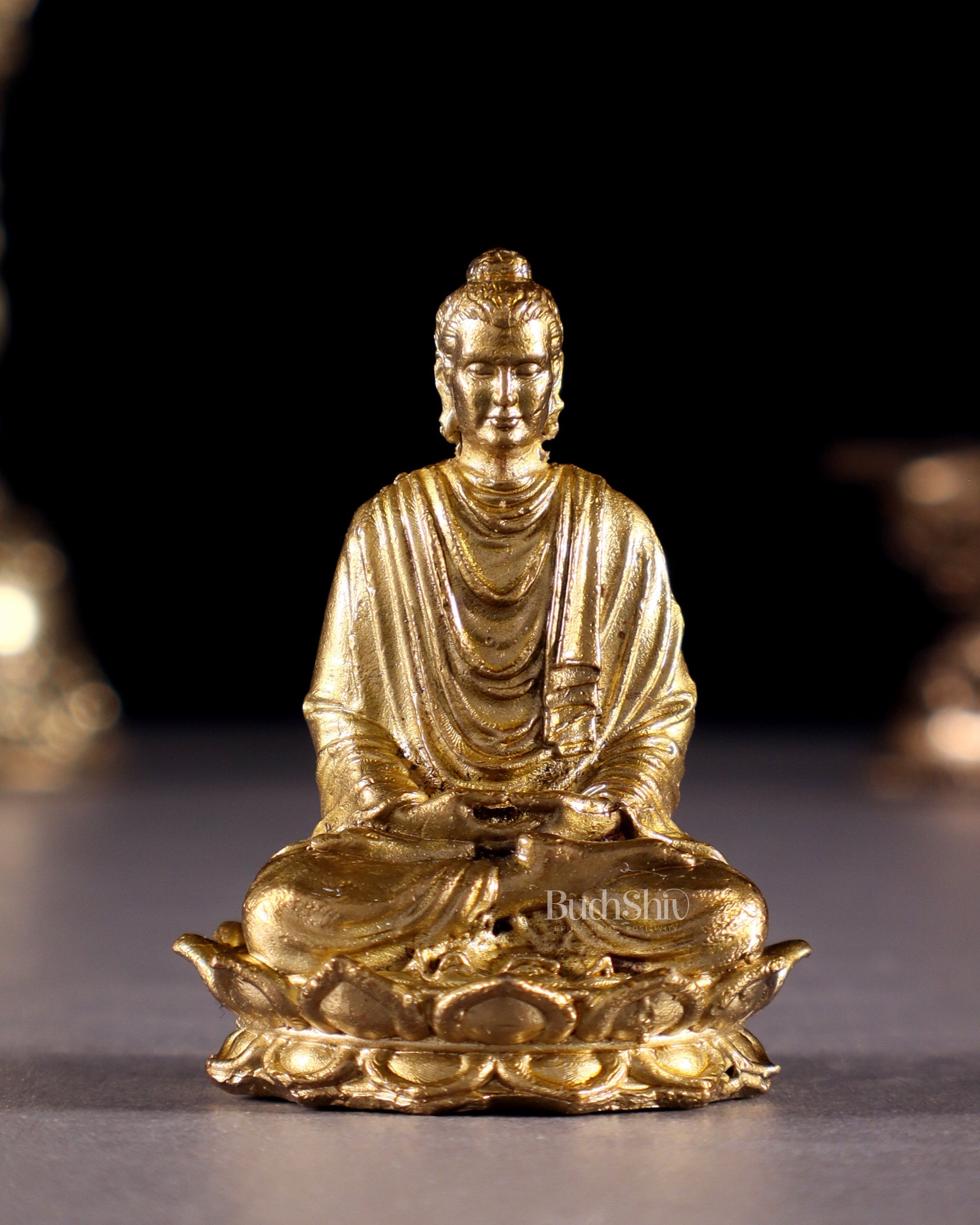 Miniature Meditating Buddha on Lotus | 1.5" (3.8 cm) Pure Bronze Panchaloha Idol - Sama Homes Idol - Brass Sculpture - Eco-friendly - Sama Homes