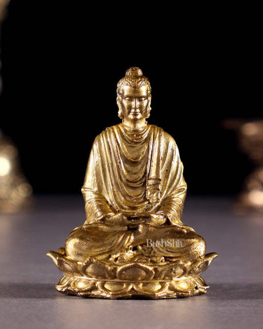 Pure Bronze Panchaloha Lord Buddha Miniature Idol in Meditation – 1.5" - Sama Homes Idol - Brass Sculpture