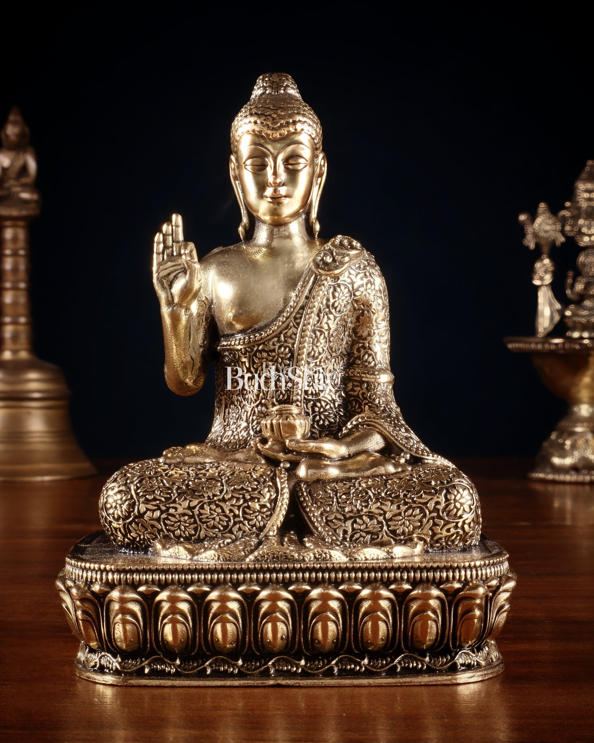 Pure Superfine Brass Blessing Buddha Idol 4" - Sama Homes Idol - Brass Sculpture - Eco-friendly - Sama Homes