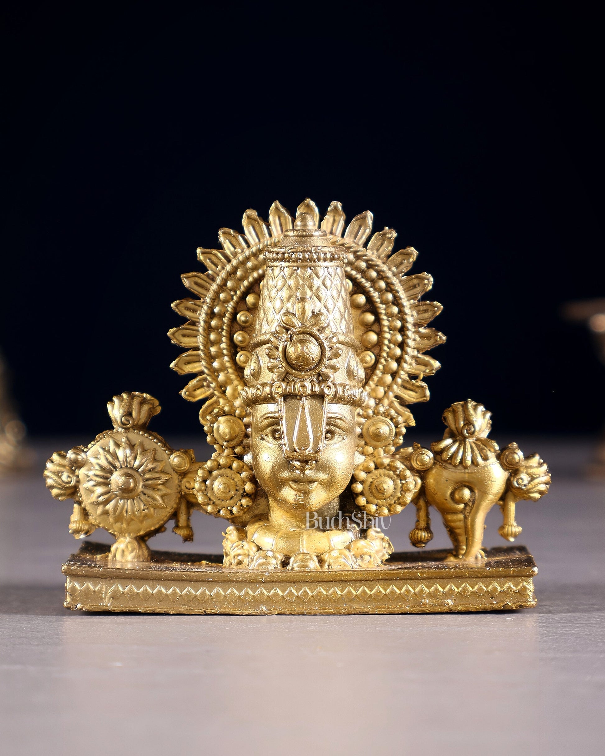 Small Pure Bronze Tirupati Balaji Face Bust | Panchaloha Idol with Lacquer Finish - Sama Homes Idol - Brass Sculpture - Eco-friendly - Sama Homes