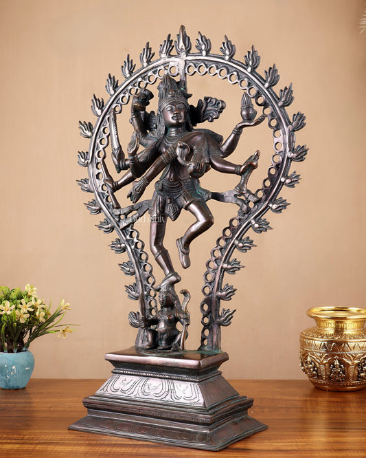Pure Brass Eight-Armed Nataraja Statue – Antique Bronze Tone 21.5" - Sama Homes Idol - Brass Sculpture