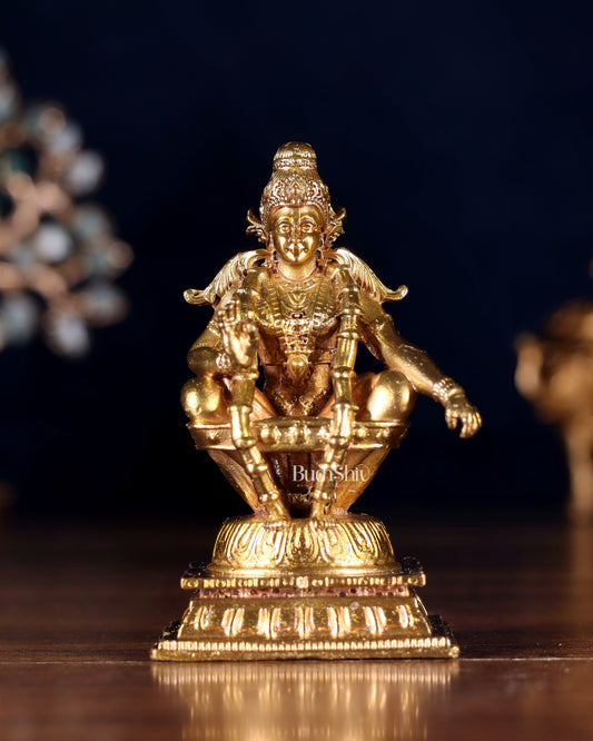 Pure Bronze Ayyappan Swamy Idol | 3" (7.6 cm) Panchaloha Vigraha - Sama Homes Idol - Brass Sculpture