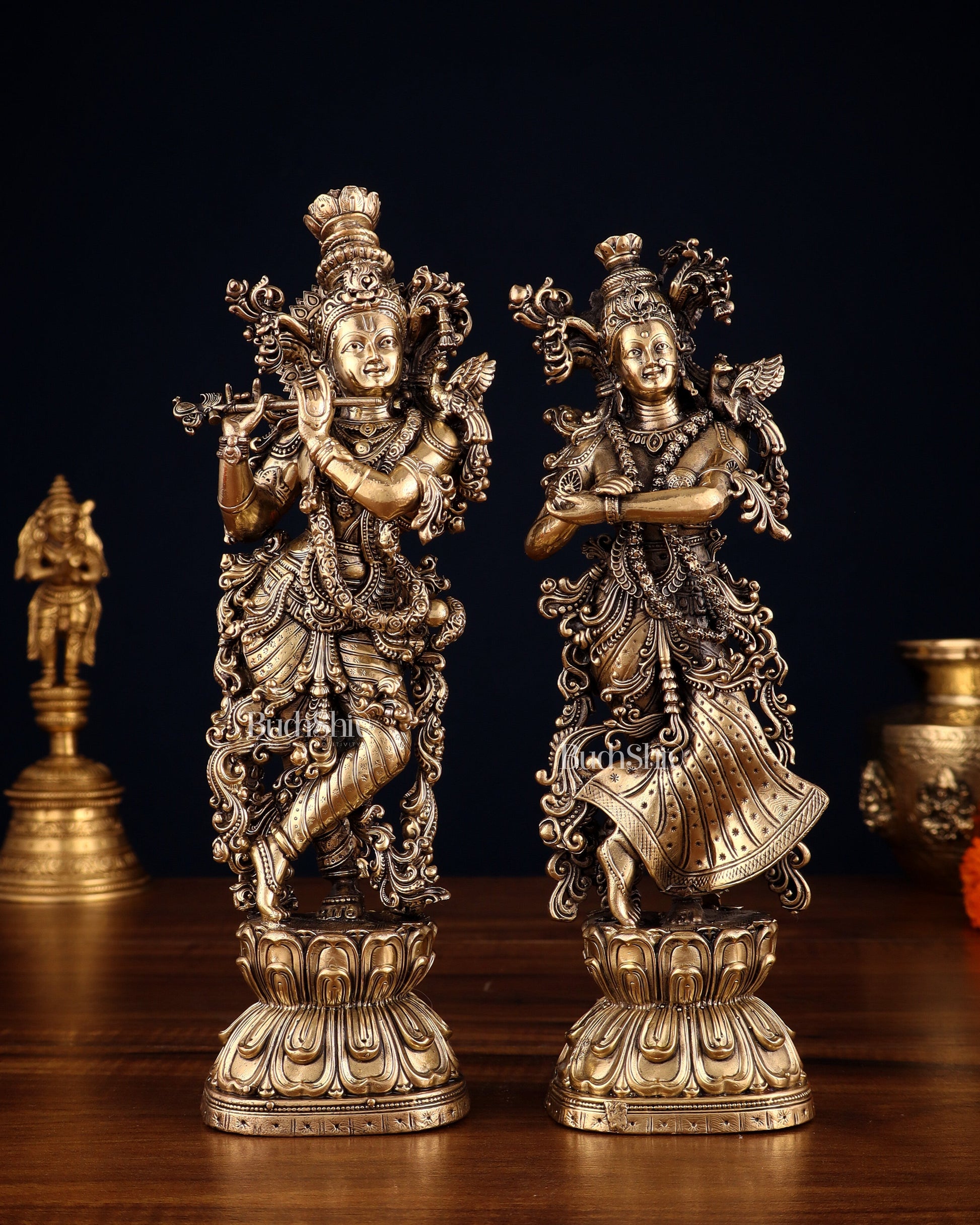 Pure Brass Superfine Radha Krishna Intricate Idol 11.5" - Sama Homes Idol - Brass Sculpture - Eco-friendly - Sama Homes