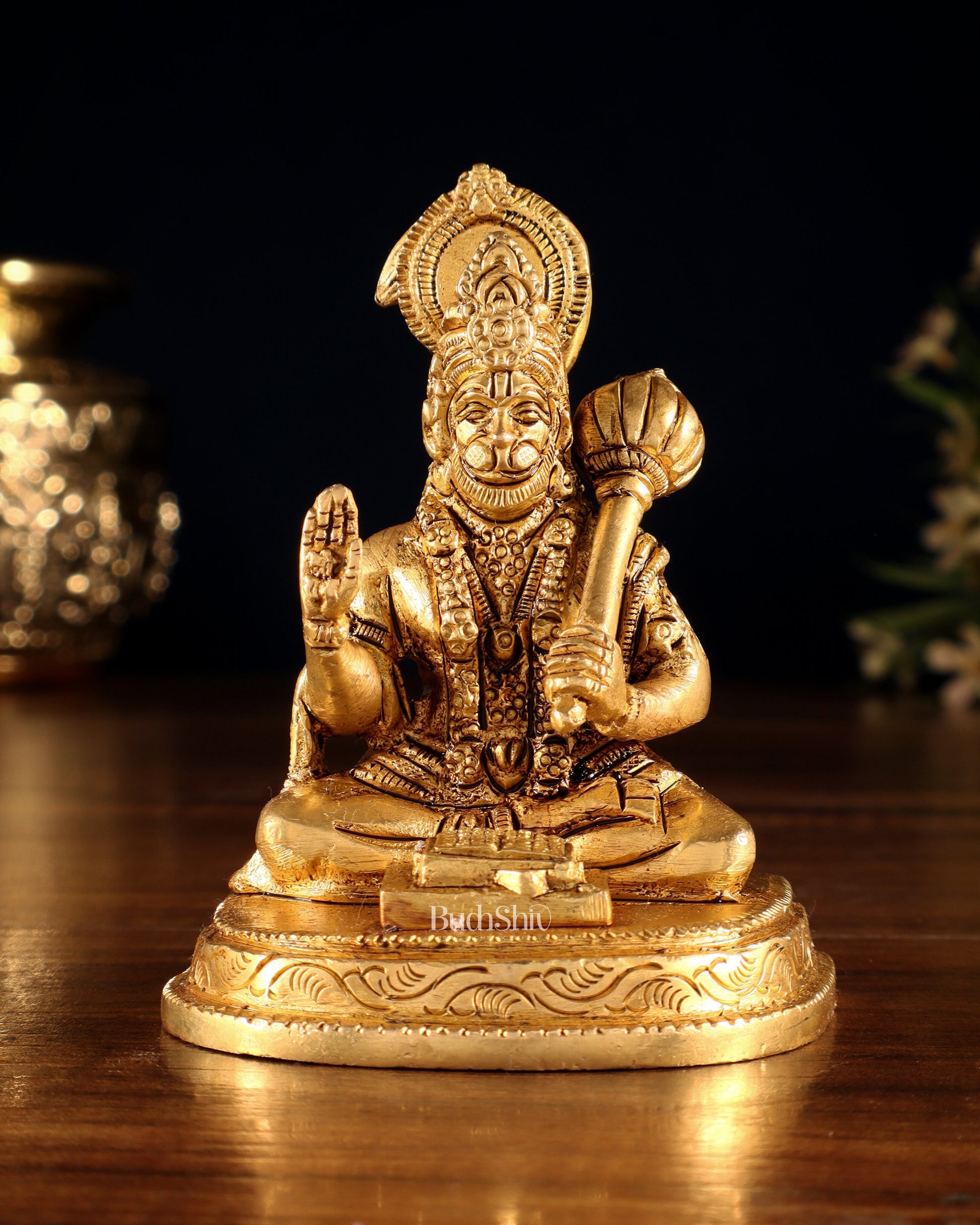 Pure Brass Lord Hanuman Idol in Blessing Mudra – 4" - Sama Homes Idol - Brass Sculpture - Eco-friendly - Sama Homes