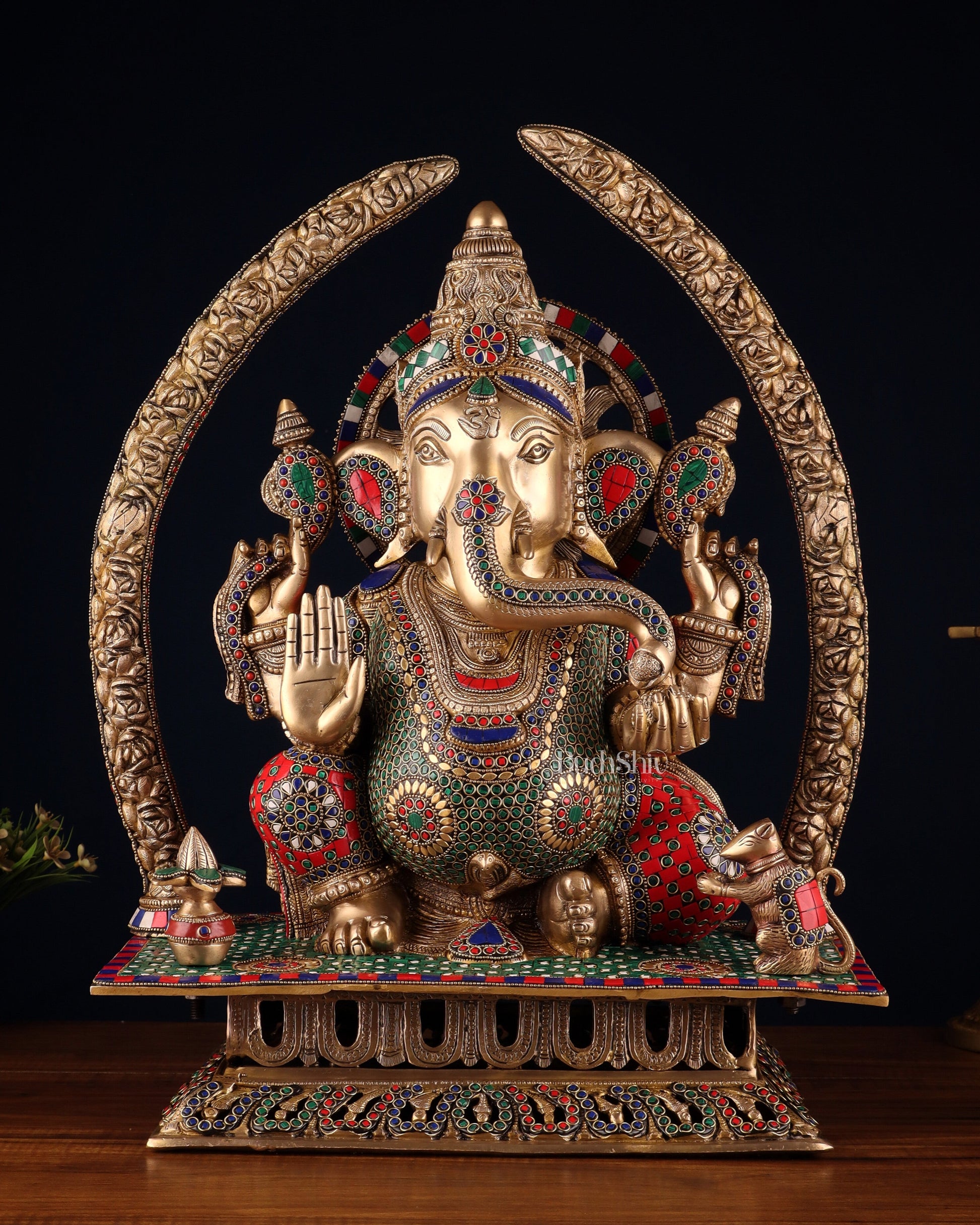 Handcrafted Superfine Brass Ganapathi Statue 22 inch stonework - Sama Homes Idol - Brass Sculpture - Eco-friendly - Sama Homes