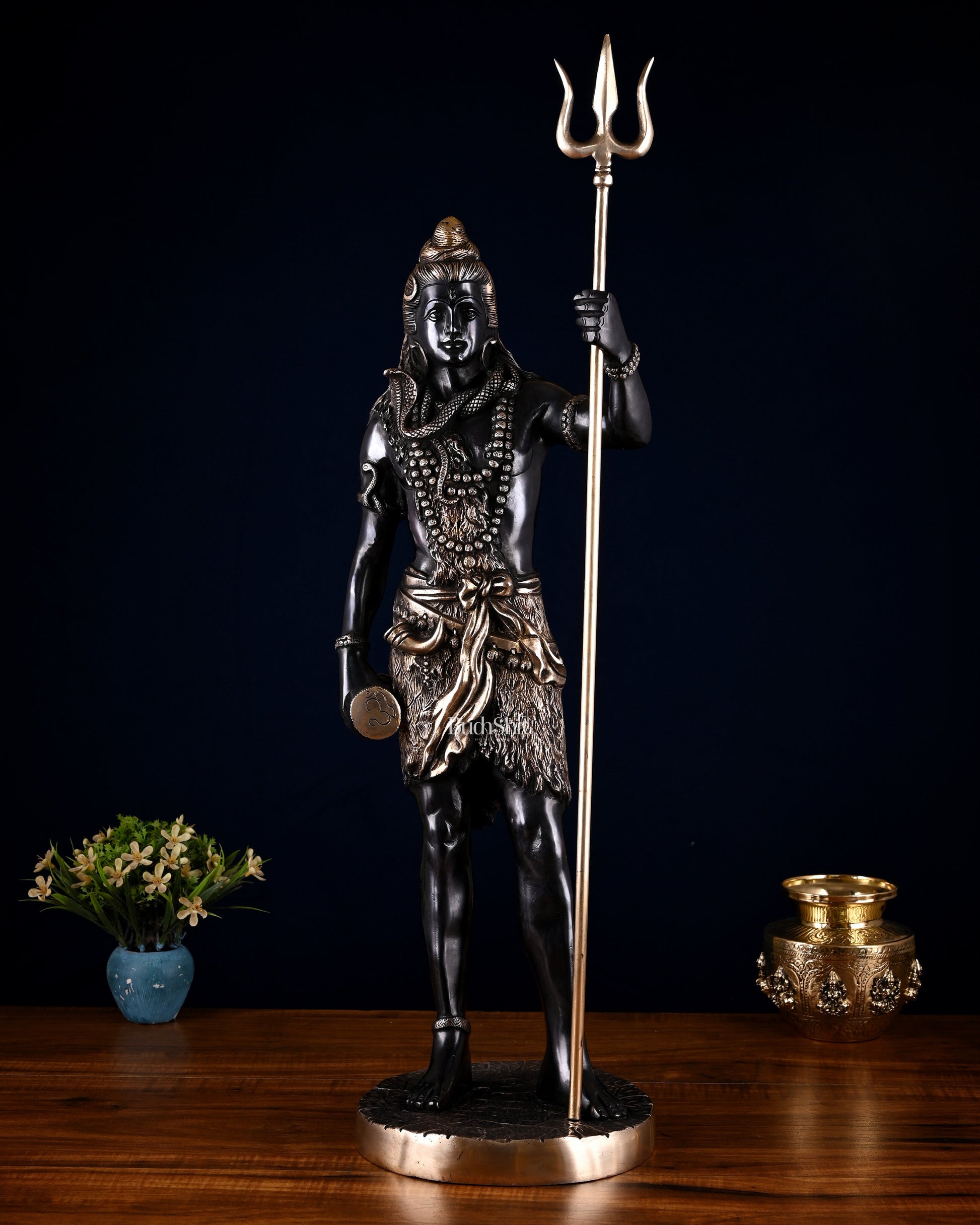 Brass Standing Shiva Statue – Black Edition with Trishul & Damru | 26" | 100% Certified Copper & Brass - Sama Homes Idol - Brass Sculpture - Eco-friendly - Sama Homes