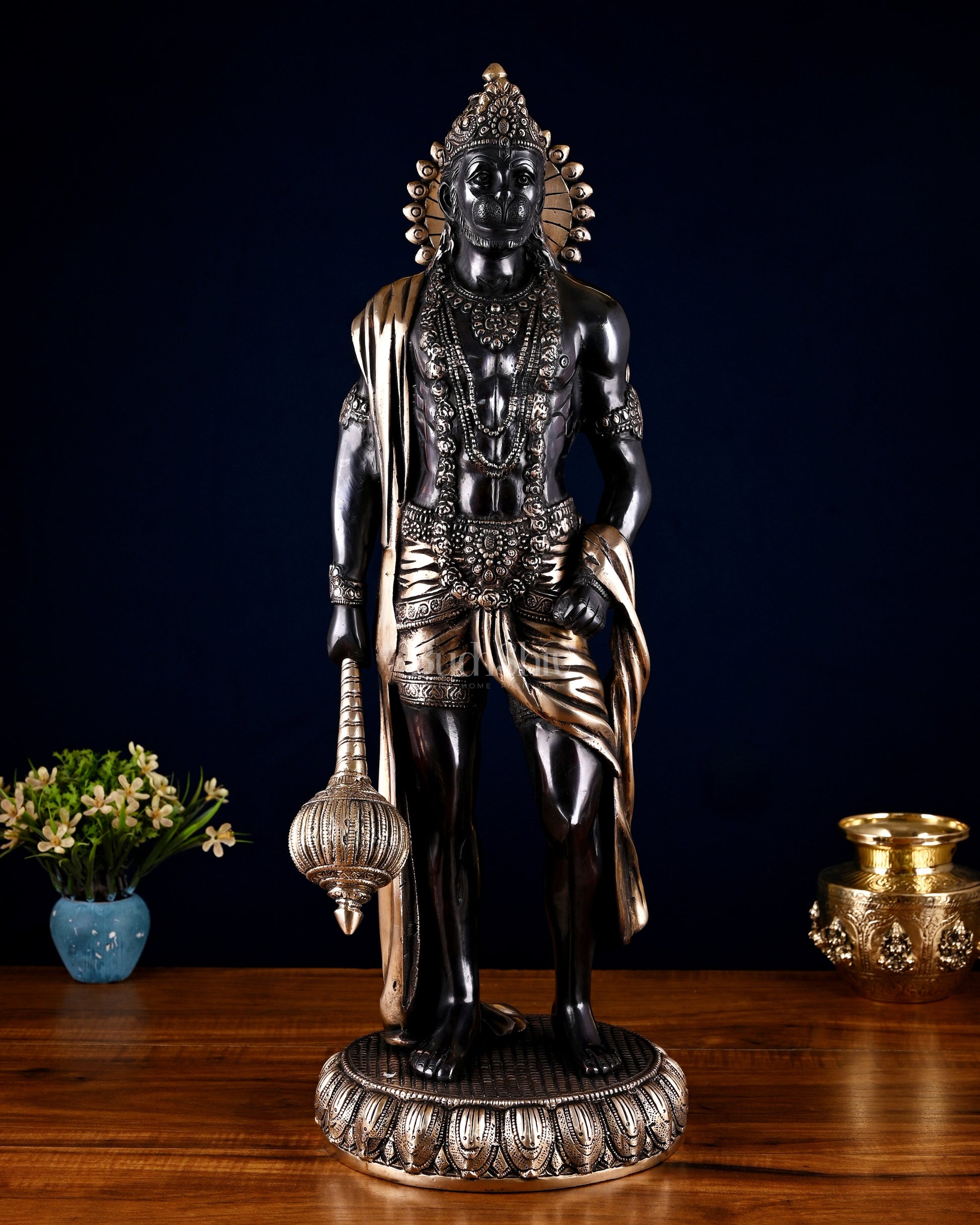 Brass Lord Hanuman Statue Standing 24" Height Black edition | 100% Certified Copper & Brass - Sama Homes Idol - Brass Sculpture - Eco-friendly - Sama Homes