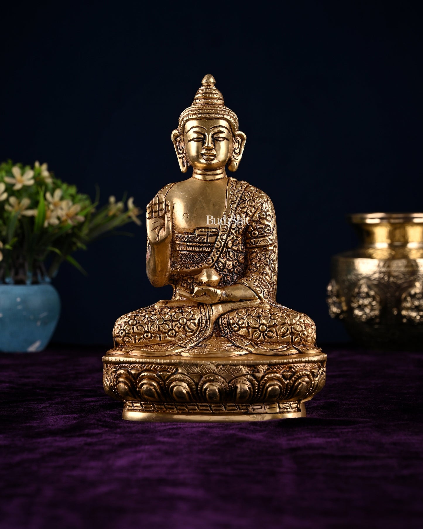 Brass Buddha Idol in Abhaya Mudra – 8" | 100% Certified Copper & Brass - Sama Homes Idol - Brass Sculpture