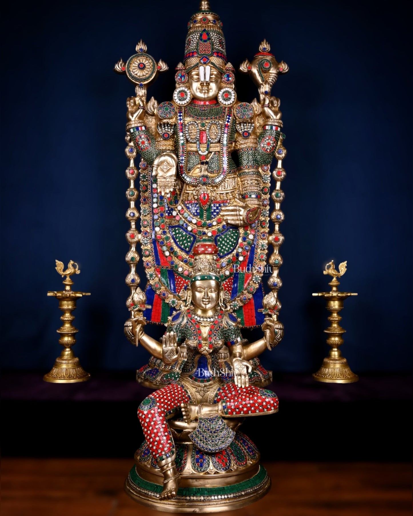 Pure Brass Tirupati Balaji & Goddess Lakshmi set 48" meenakari - Sama Homes Idol - Brass Sculpture