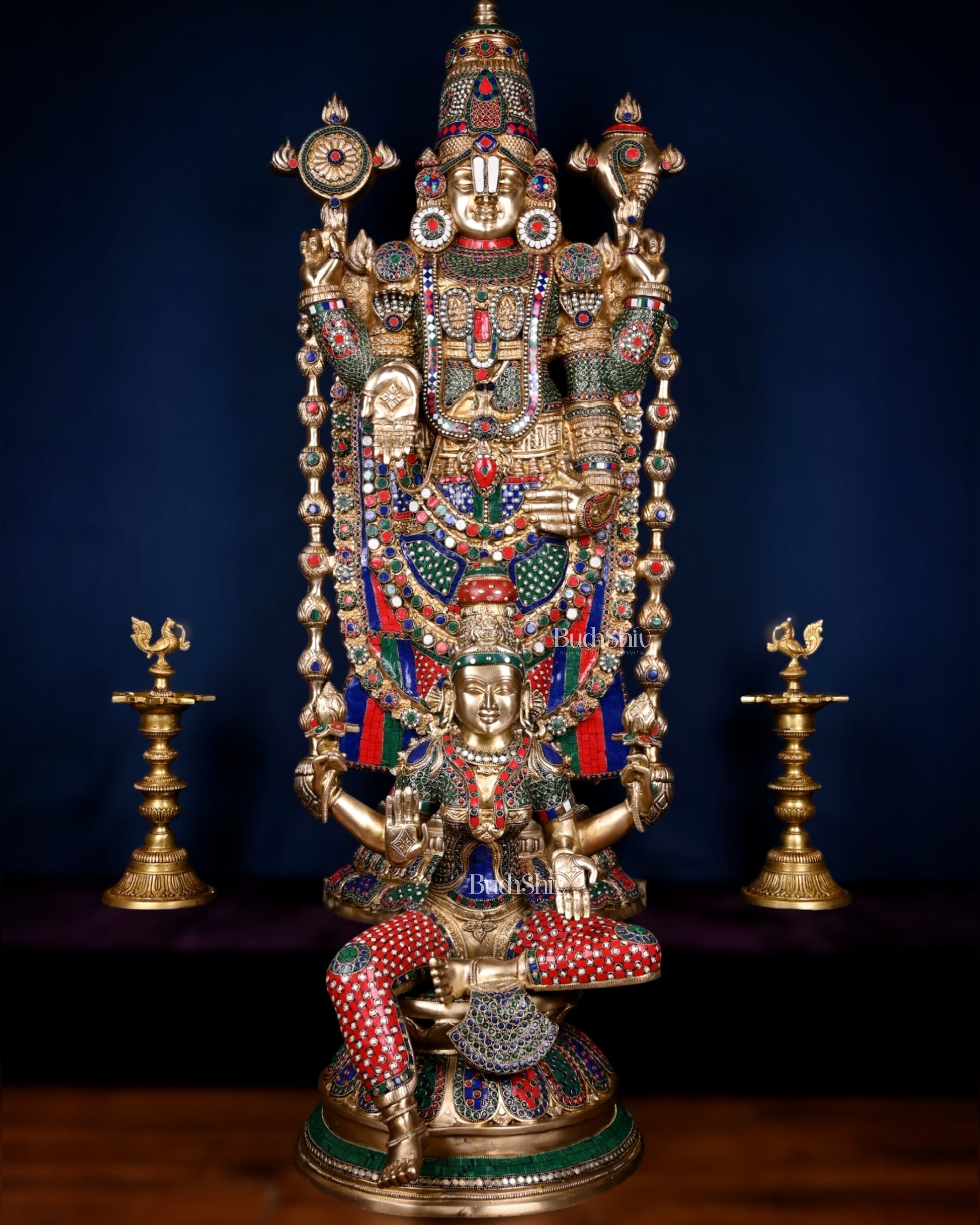 Pure Brass Tirupati Balaji & Goddess Lakshmi set 48" meenakari - Sama Homes Idol - Brass Sculpture - Eco-friendly - Sama Homes