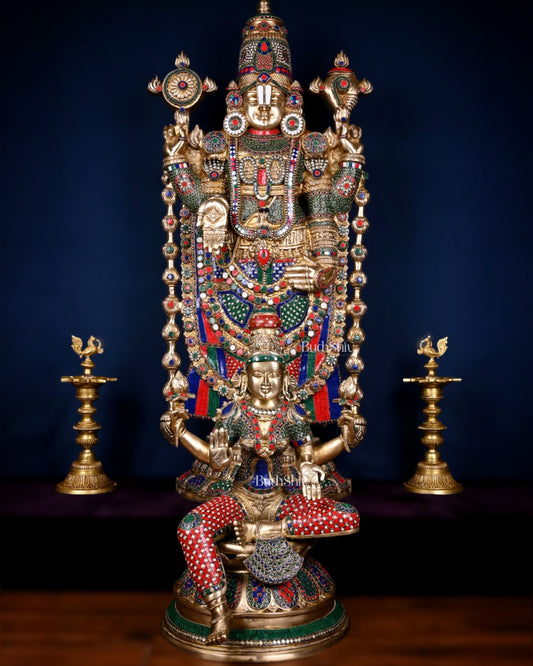 Pure Brass Tirupati Balaji & Goddess Lakshmi set 48" meenakari - Sama Homes Idol - Brass Sculpture