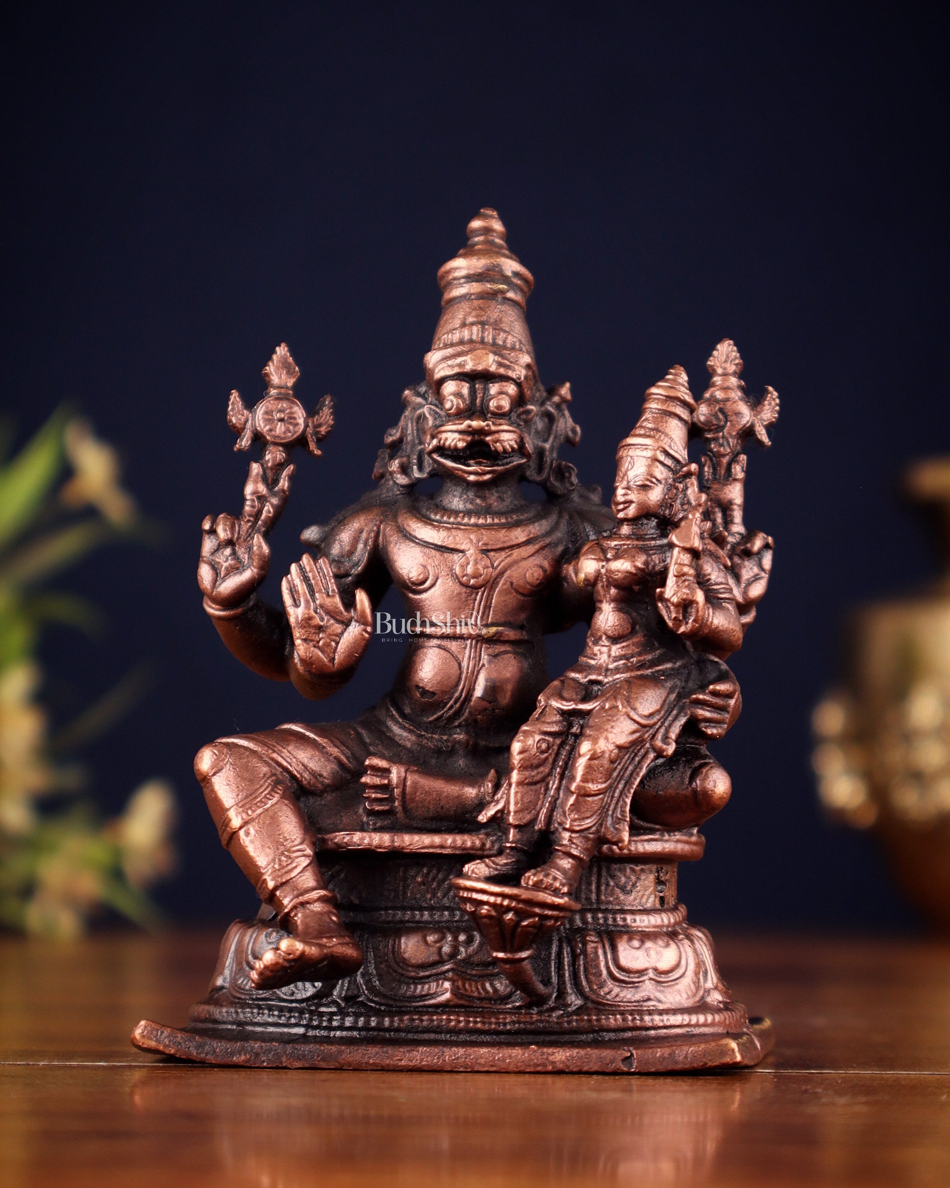 Pure Copper Lakshmi Narasimha Swamy Idol 4.5" - Sama Homes Idol - Brass Sculpture - Eco-friendly - Sama Homes
