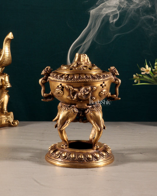 Vintage Brass Dhoop Burner – elephant face design 7.5"