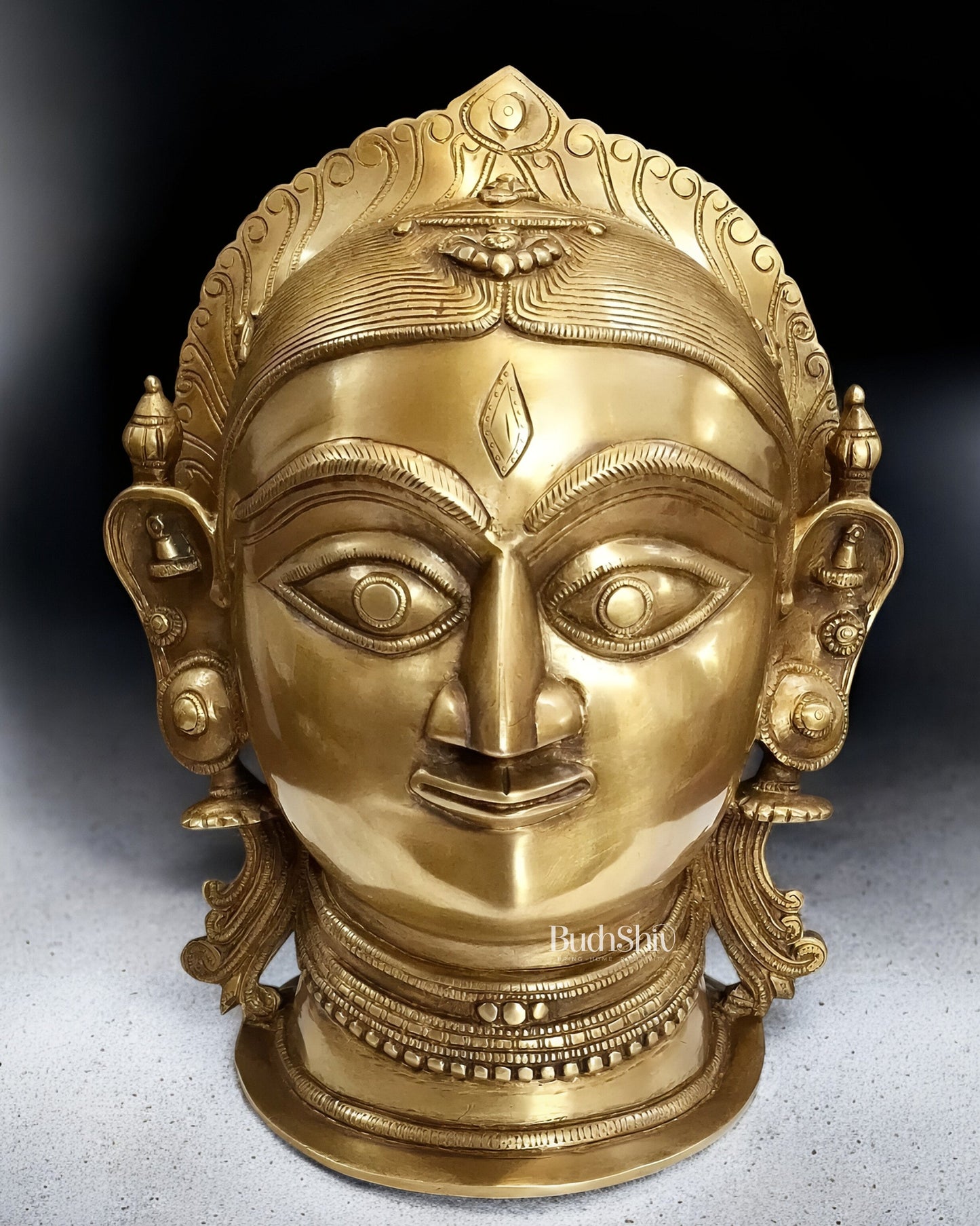 Brass Parvati face Statue - 12 inches | 100% Certified Copper & Brass - Sama Homes Idol - Brass Sculpture