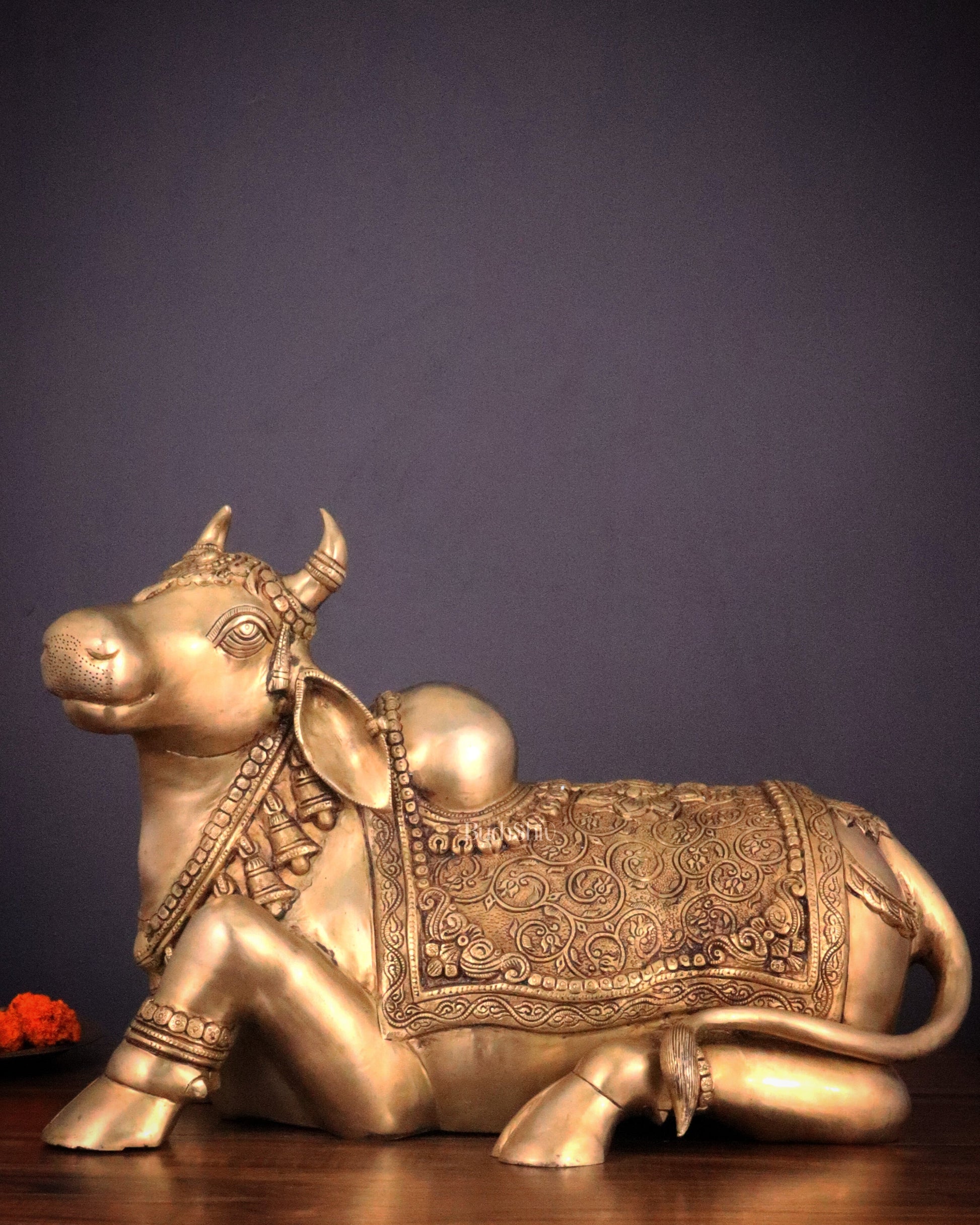 Handcrafted Brass Nandi Idol - 14.5" Height, 21" Width - Sama Homes Idol - Brass Sculpture - Eco-friendly - Sama Homes