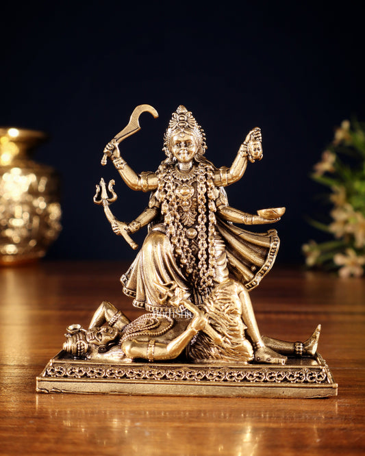 Pure Brass Superfine Goddess Kali Idol – 4" - Sama Homes Idol - Brass Sculpture