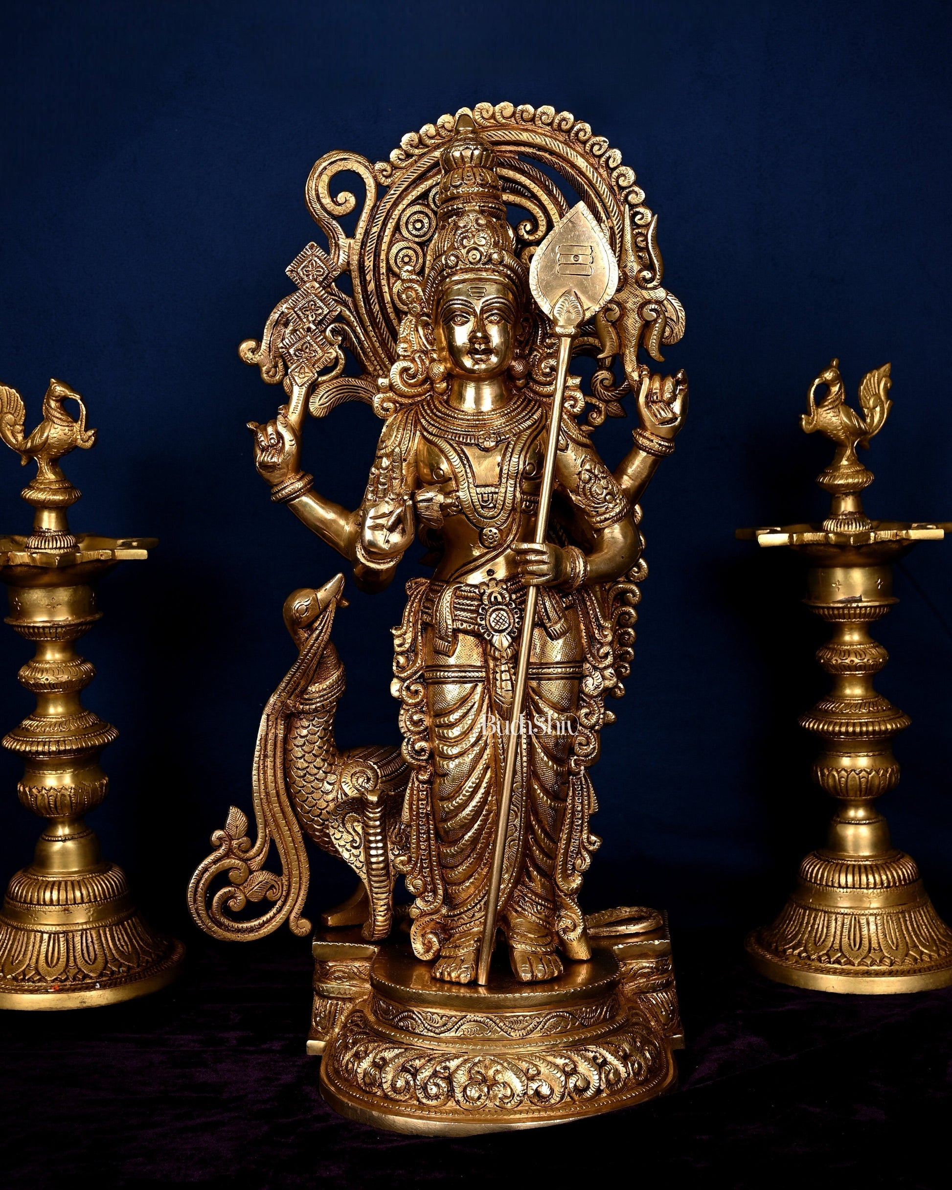 Kartikeya Lord Murugun Brass Superfine Statue 20" enhanced carvings - Sama Homes Idol - Brass Sculpture - Eco-friendly - Sama Homes