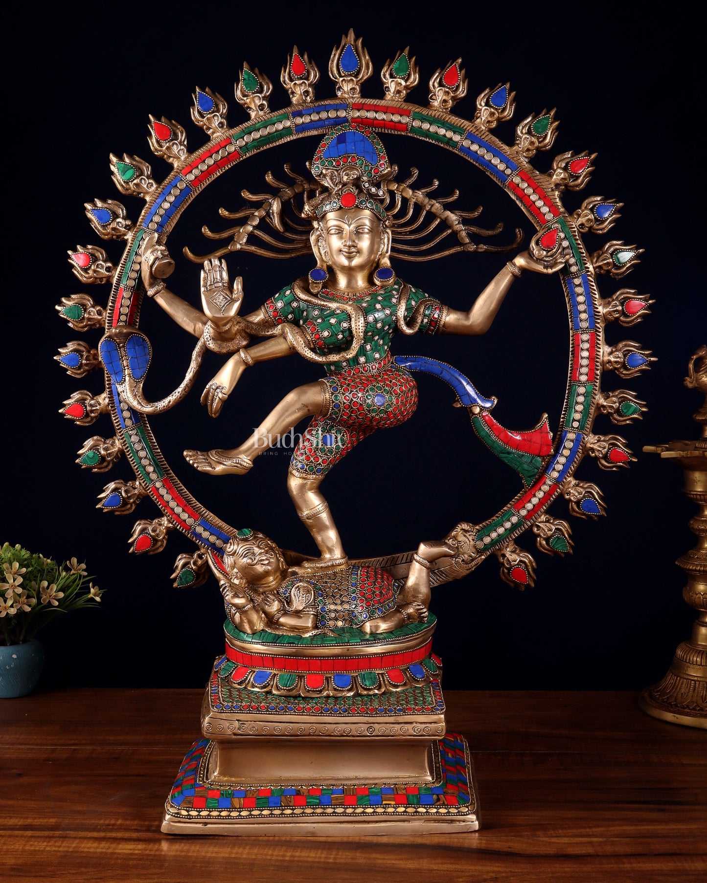 Pure Brass Dancing Shiva Smiling Nataraja Sculpture | 25" multicolour - Sama Homes Idol - Brass Sculpture