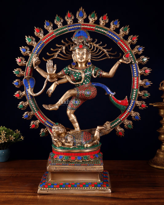 Pure Brass Dancing Shiva Smiling Nataraja Sculpture | 25" multicolour - Sama Homes Idol - Brass Sculpture