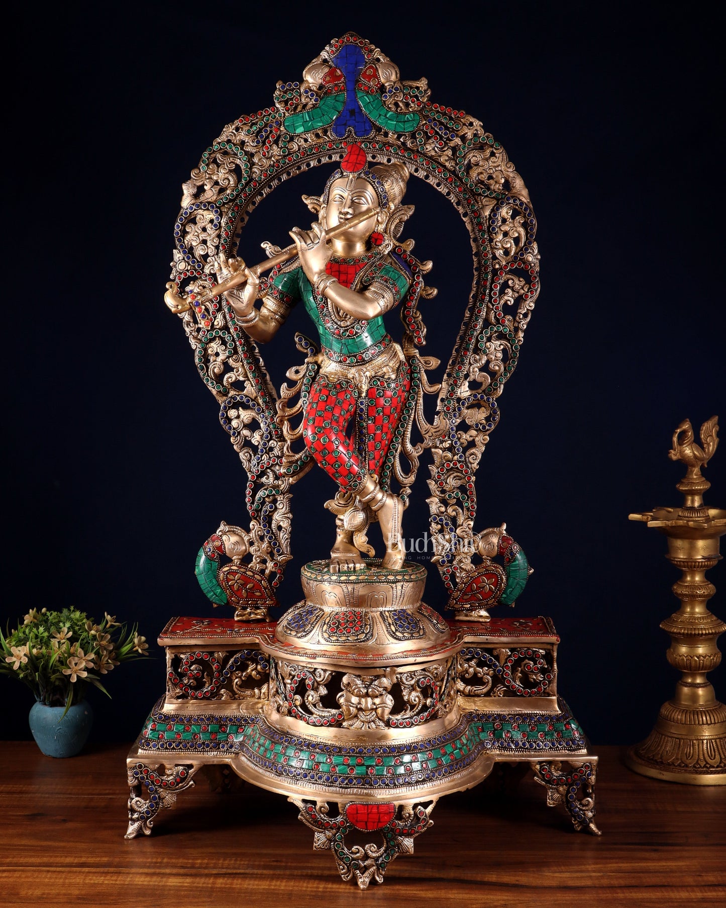 Brass Superfine Krishna large statue 31" - Sama Homes Idol - Brass Sculpture