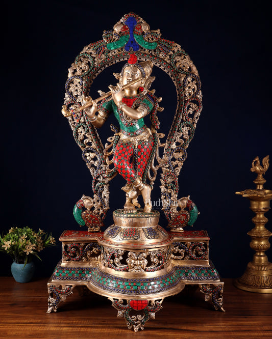 Brass Superfine Krishna large statue 31" - Sama Homes Idol - Brass Sculpture
