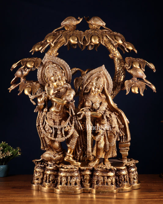 Pure Brass Large Radha Krishna Under Tree Sculpture 30" - Sama Homes Idol - Brass Sculpture