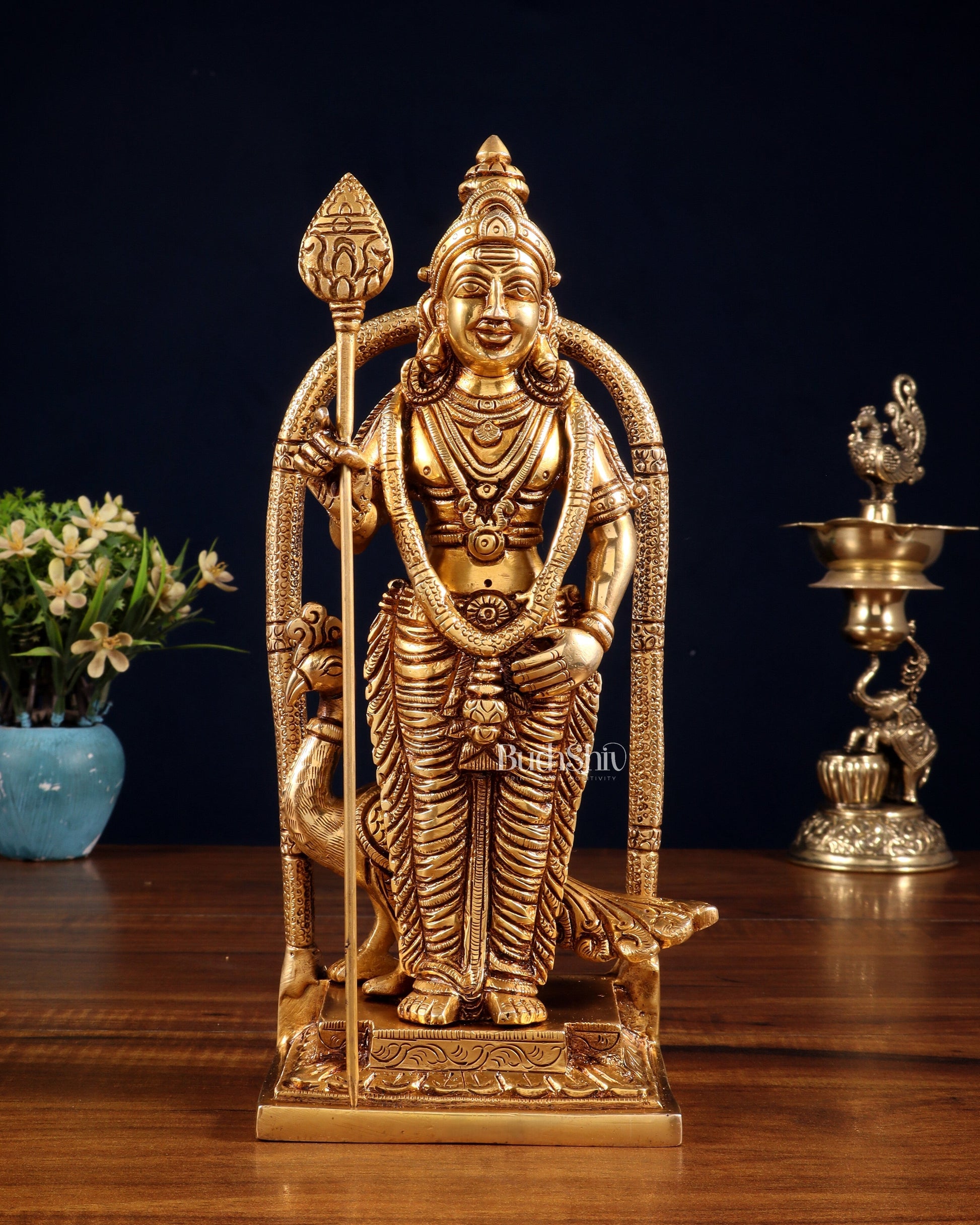 Pure Brass Lord Kartikeya Murugan Swamy Idol 9" - Sama Homes Idol - Brass Sculpture - Eco-friendly - Sama Homes