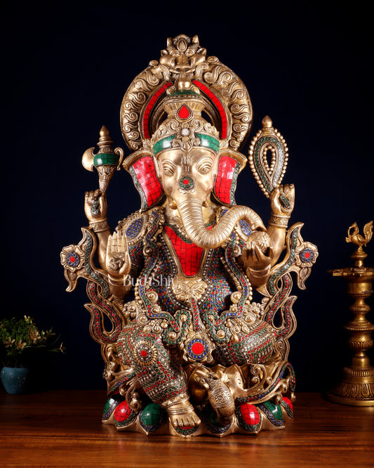 Brass Ganesha Large Sized Statue 30" | 100% Certified Copper & Brass - Sama Homes Idol - Brass Sculpture