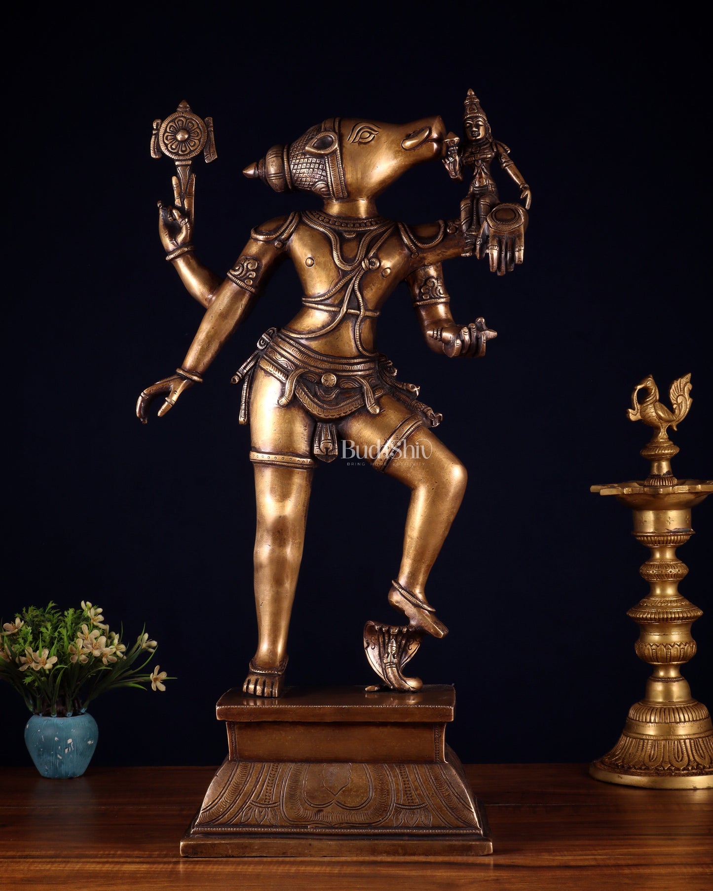 Pure Brass Large Varaha Lakshmi Statue – 24" vintage tone - Sama Homes Idol - Brass Sculpture